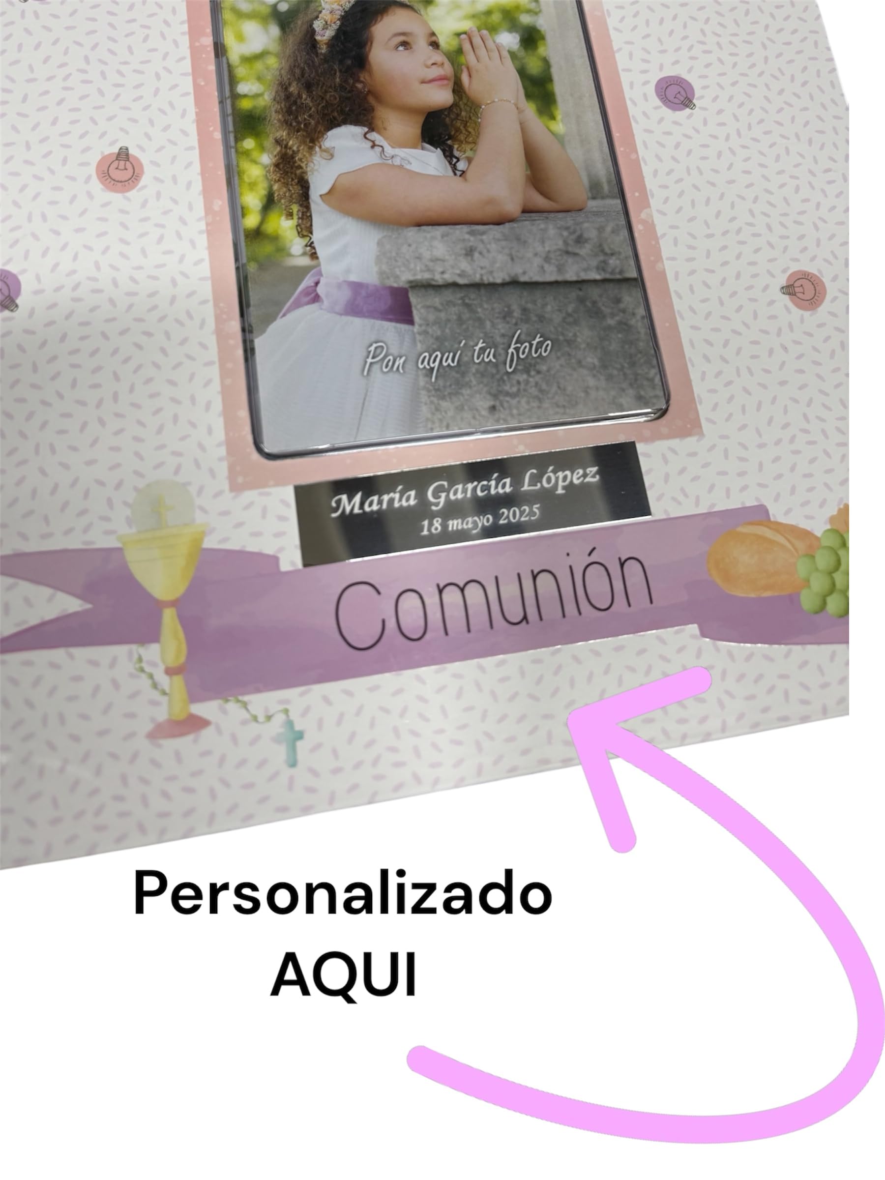 Libro de comunión para firmas y fotos, personalizado con placa grabada con nombre y fecha - Libro para dedicatarias - Album para comunión. (Rosa 24) - 4