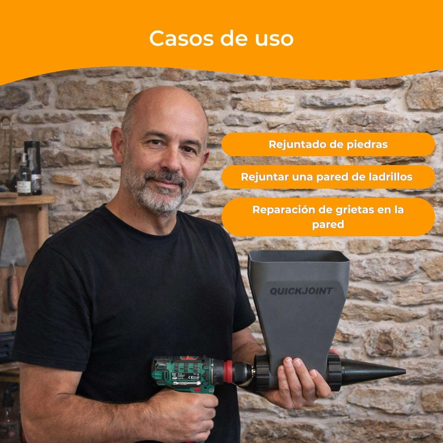 QUICKJOINT Aplicador de juntas de mortero para piedra y ladrillo con taladro – uso profesional