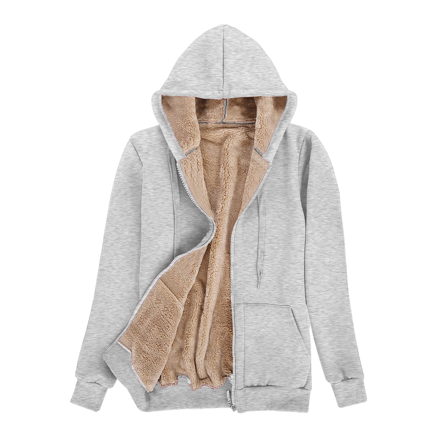 Voqeen Felpa da donna con cappuccio in tinta unita, invernale, calda, foderata, con cerniera, con cappuccio, morbida coperta in pile con tasca