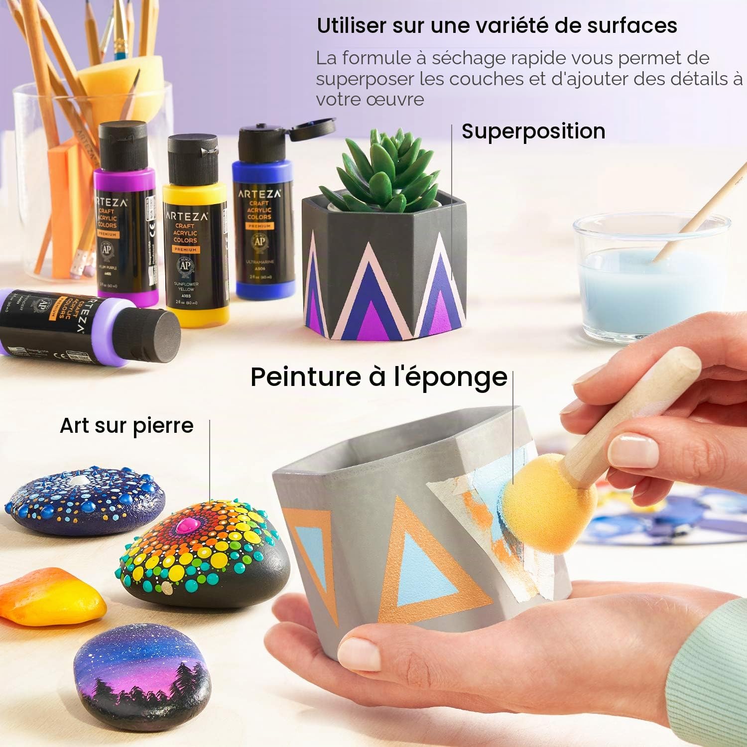 ARTEZA Set de peinture acrylique artisanale, 20 teintes vintage, bouteilles de 60 ml, à base d'eau, finition mate, set d'acrylique mate pour des projets d'art et de bricolage sur toute surface