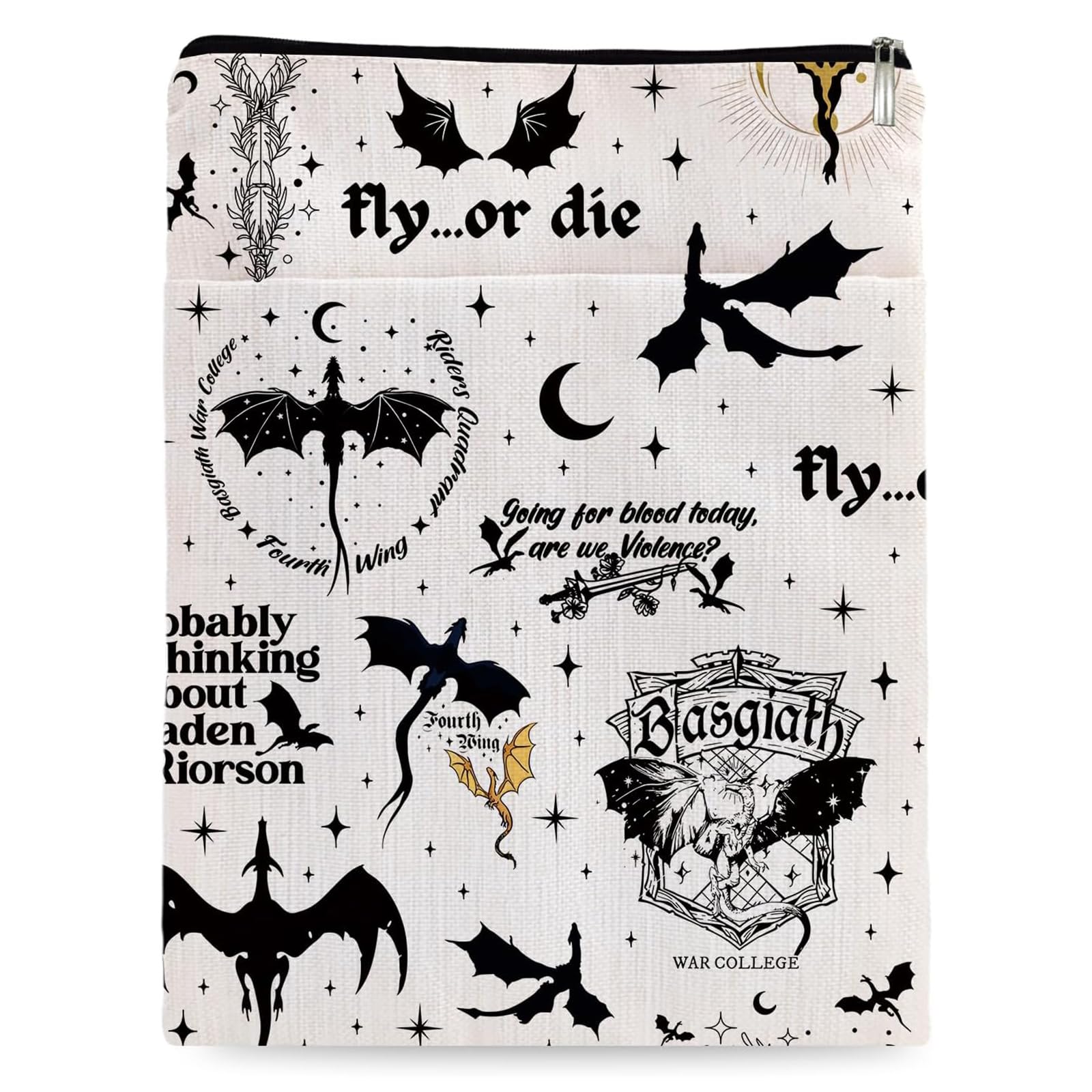 Exylosluxek Dragon Book Sleeve, Zippered Protective Book Pouch, Fourth Wing Fantasy Themed Printed Book Protector for Dragon Lovers, 1 Pack