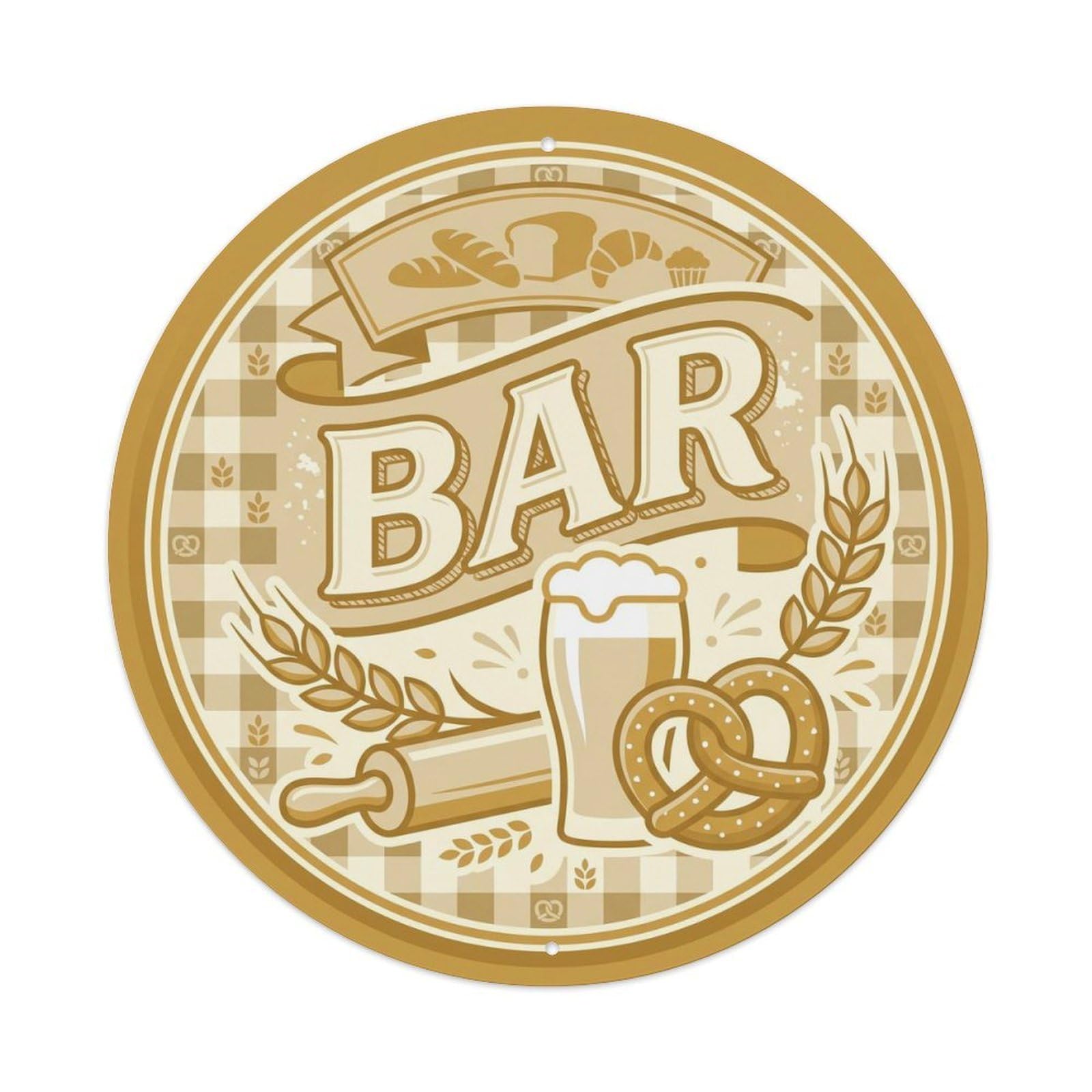 BAR Vintage Bakery Emblem Metal Tin Sign Plaque Wall Decor for Cafe, Club Bar, Office, Home Garden Round Metal Poster 8x8Inch