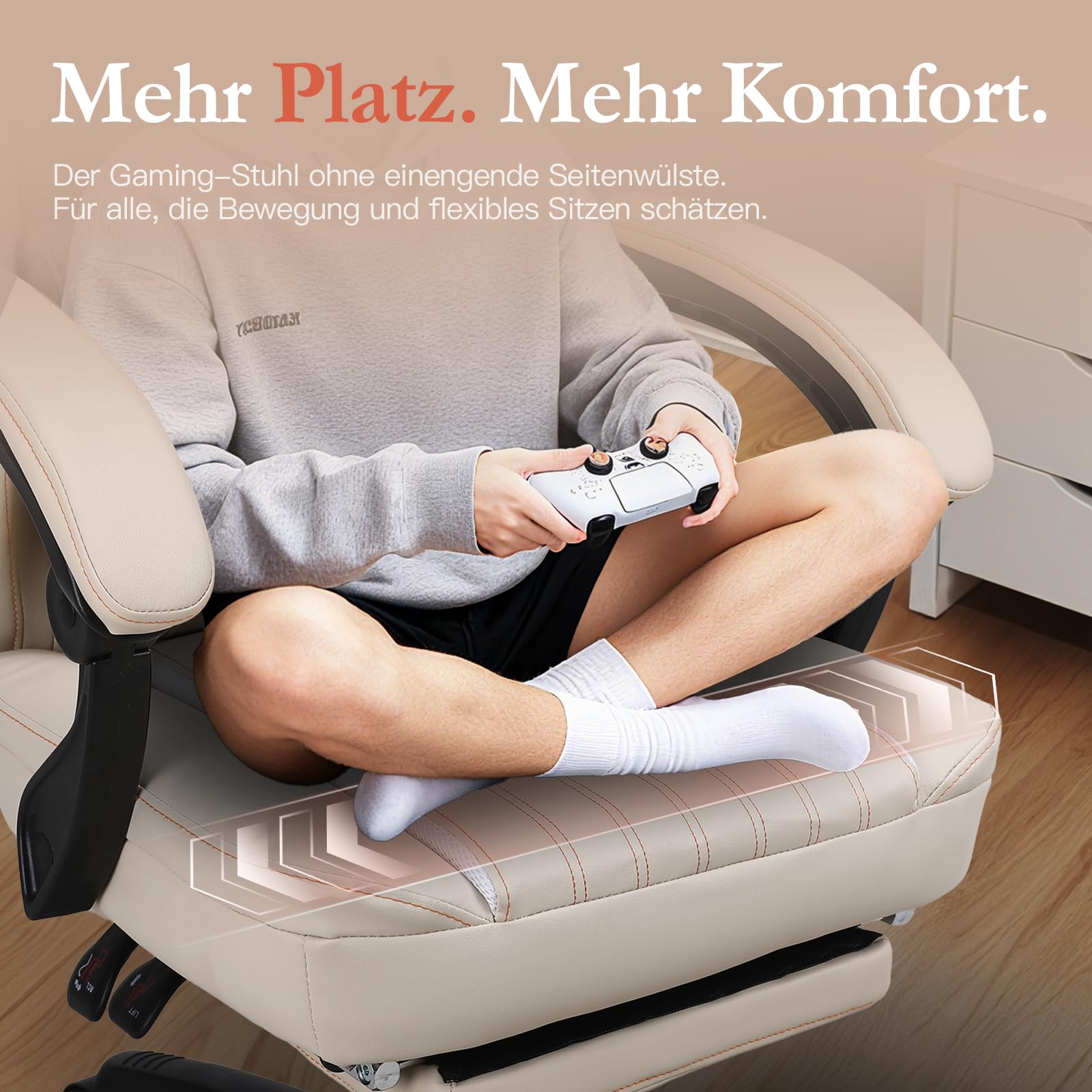 Dowinx Chaise de Jeu Ergonomique avec Coussin de Printemps et Support Lombaire de Massage, Fauteuil de Bureau en Cuir synthétique Blanc