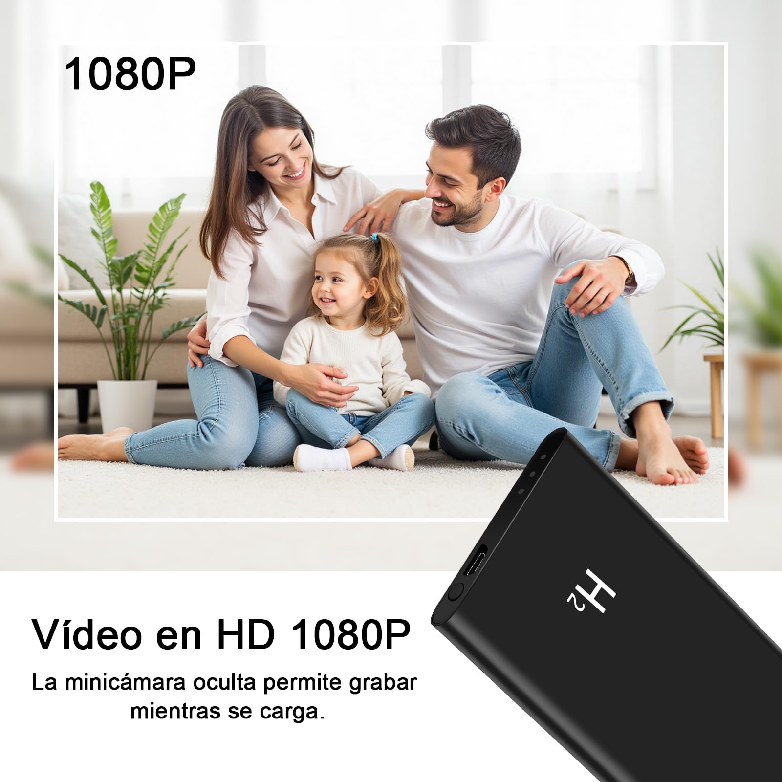 Cámara Oculta, Cámara Espía 2 en 1 con Batería Externa de 5000 mAh, Mini Cámara Espía Oculta con Resolución HD 1080P, Visión Nocturna y Grabación en Bucle