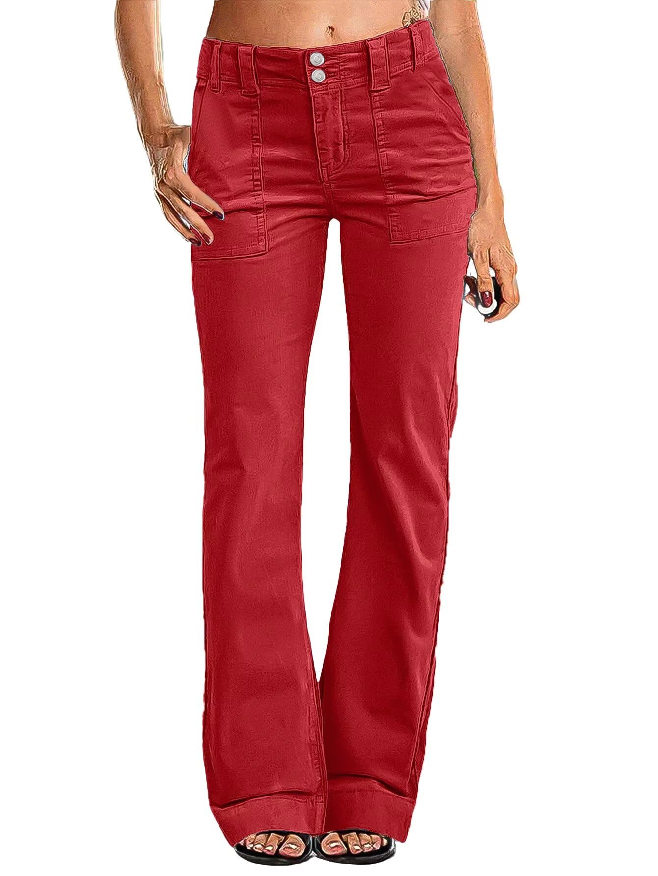 Flamingals Women's Wide Leg Pants for Women Mid Waist Dress Flare Straight Leg Corduroy Pants Workout Jeans Trendy