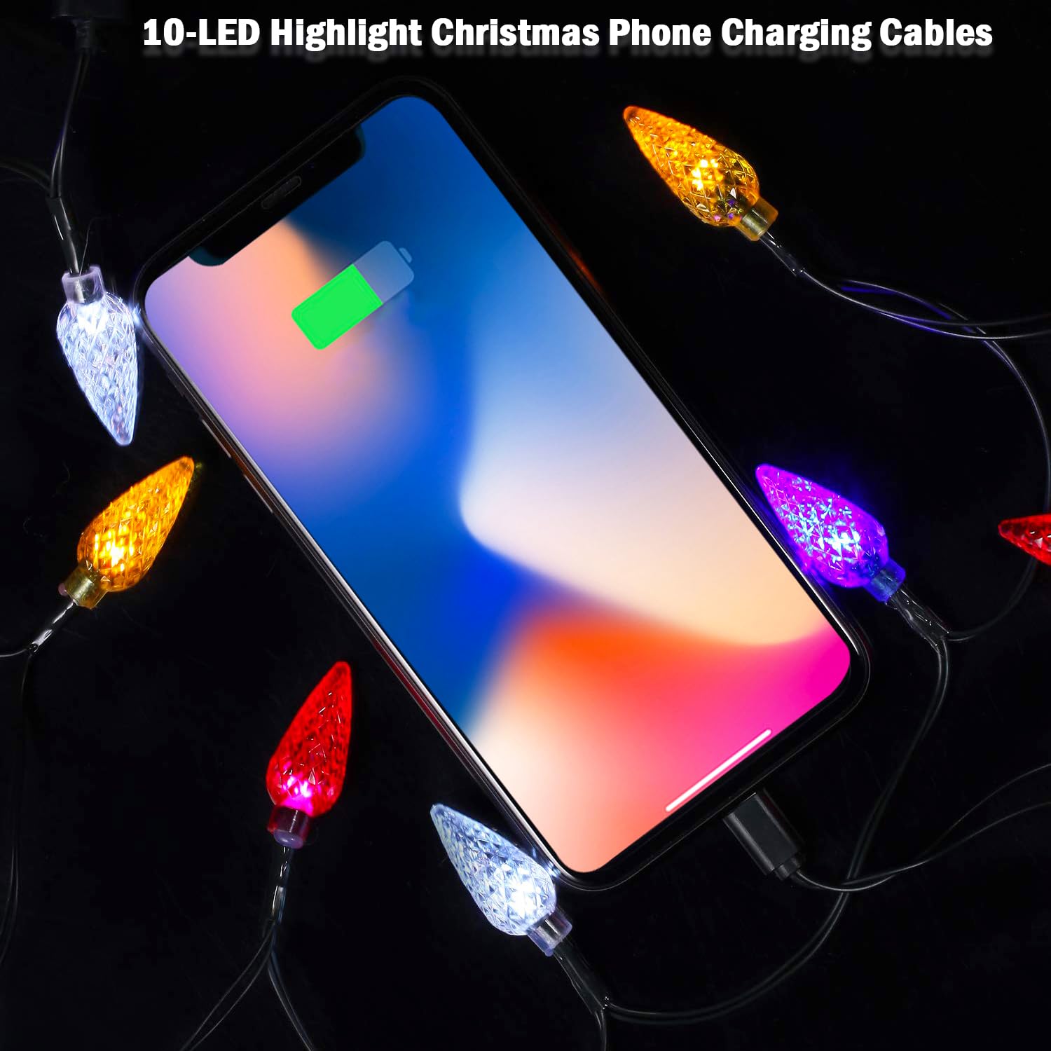 Confezione da 2 cavi di ricarica per telefono con luci natalizie, cavo di ricarica USB A a tipo C da 55 pollici con 10 lampadine LED, cavi di ricarica Holiday compatibili con telefoni e 17/16/15 e Pad