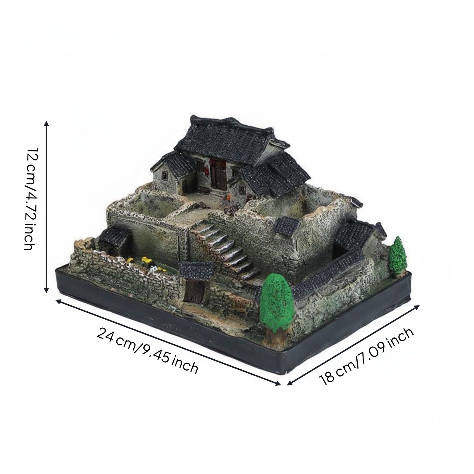 Casa in Resina Miniatura Rustica Modellino Casale Cinese Scultura Country Ornamento Tradizionale Materiale Resina Finiture Curate Adatta a Scrivania, 24 18 12cm, Stile 4