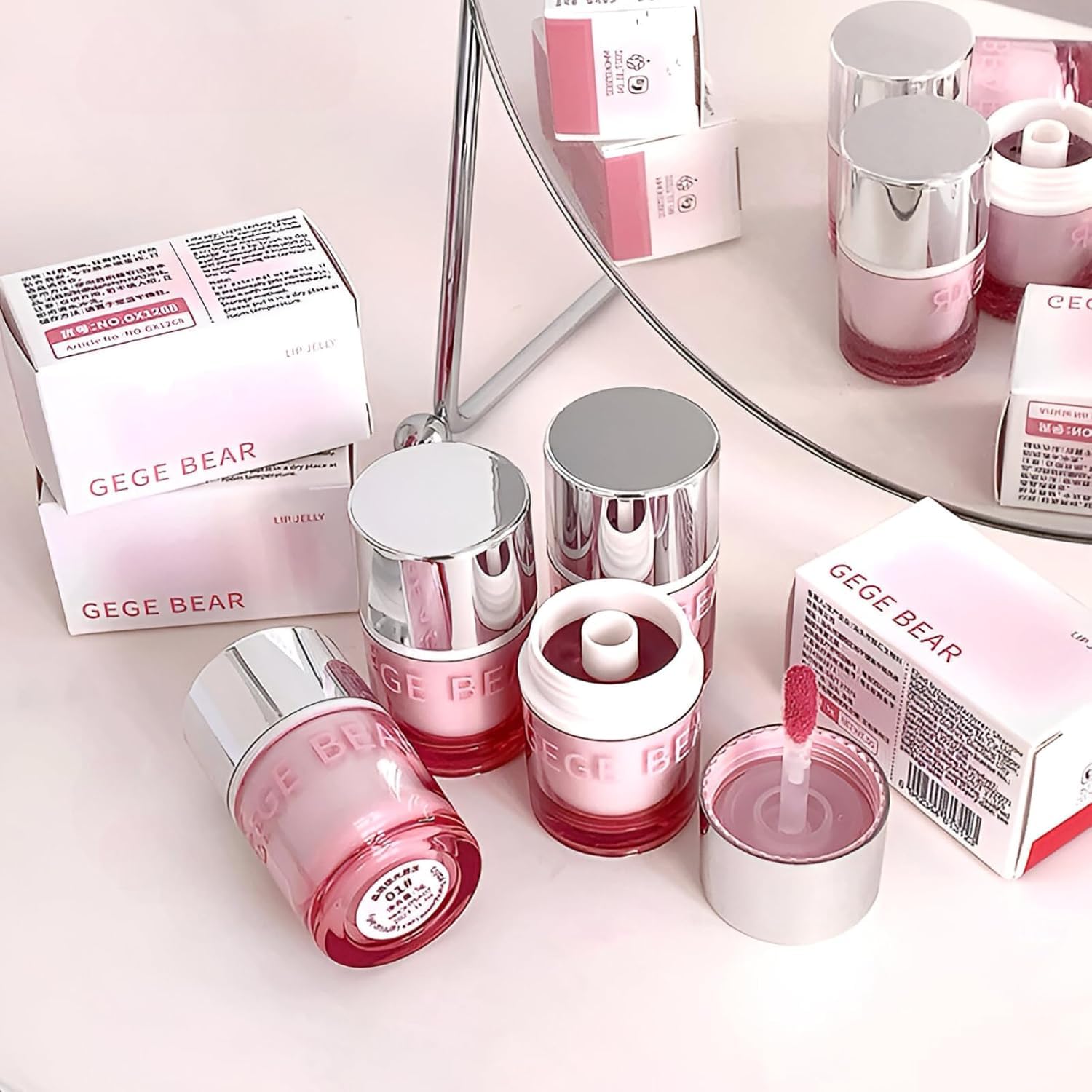Gege Bear Crystal Lock Lip Frozen | Glossy finish with Liquid Texture | Candy Pink, Caramel Brown, Nude Hues | Waterproof Long Lasting Lip Care | Non-Sticky Moisturizing Lip Tint | Non-Transfer Liquid Gloss | Lip Galze with Brush Applicator for Women (02# Rose Frozen, 5g)-image-49