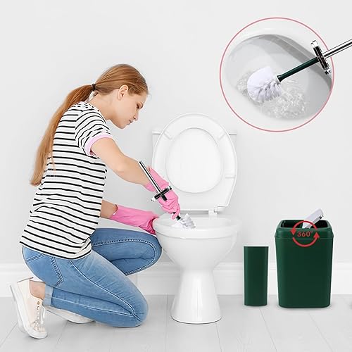Miniatura 4 de Juego de accesorios de baño de 9 piezas, color verde oscuro, juego de baño de plástico con basura, soporte para cepillos de dientes, vaso para