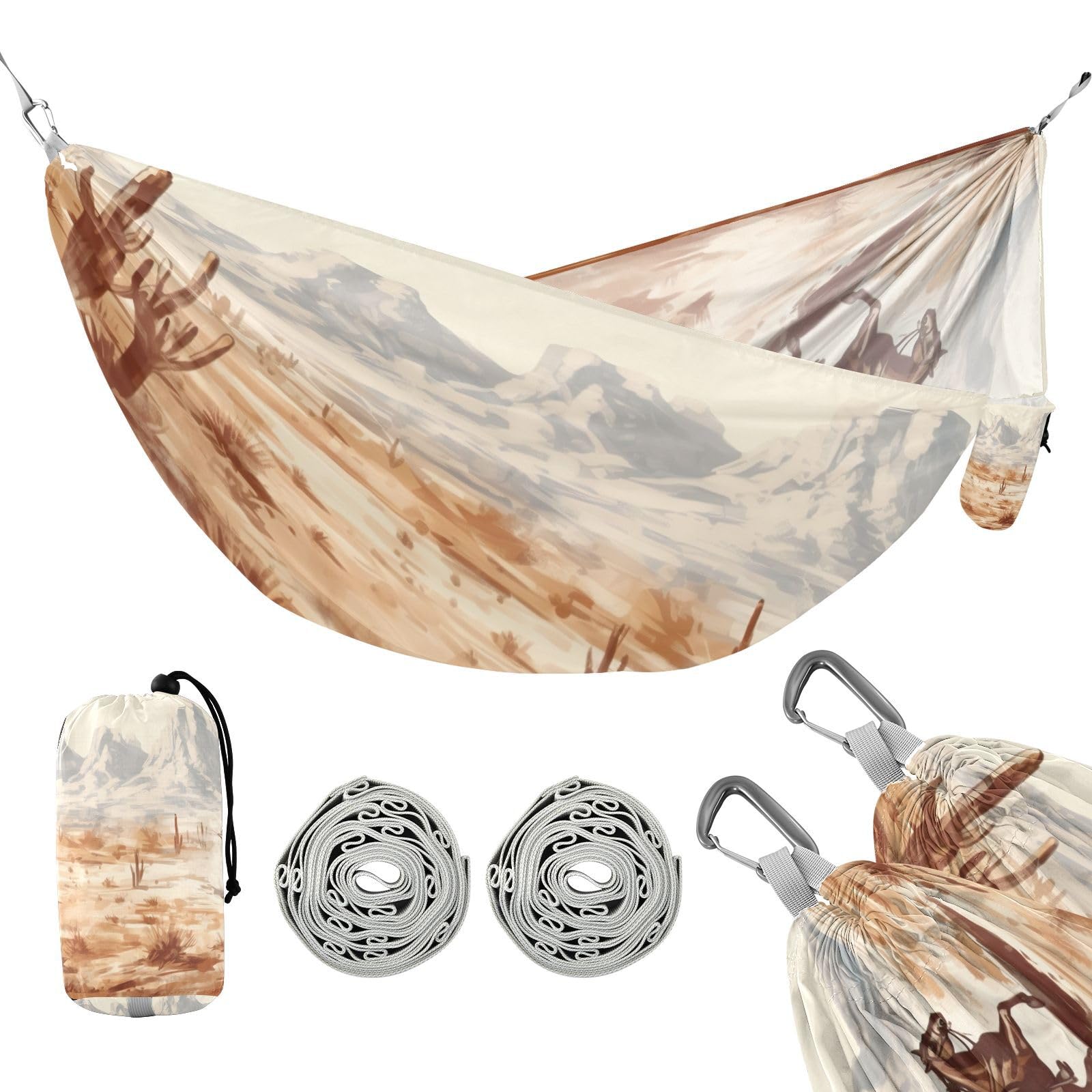 Haskirky Western Desert Cowboy Camping Hammock, Single Portable Hammocks with Tree Straps & Attached Carry Bag, 330Lbs Capacity Perfect for Outside Indoor Hiking Beach Backpack Travel