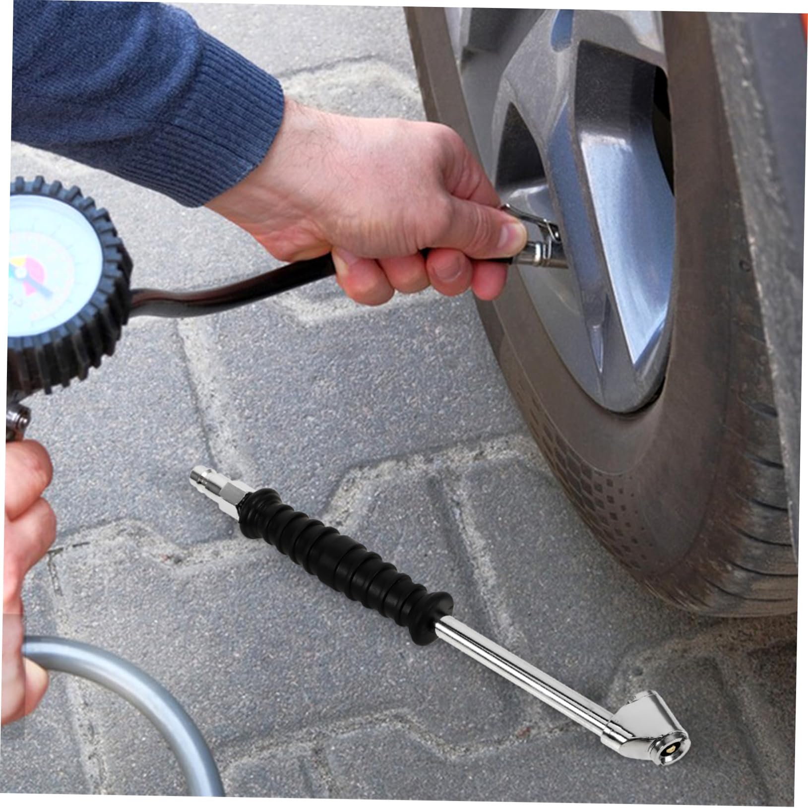 Mobestech 5stücke Reifenfüller Mit Druckmesser Universeller Luftschlauch Für Auto Und SUV-Reifen Schnelle Befüllung Kompatibel Mit Japanischen Und Europäischen Ventilen Aus Robustem