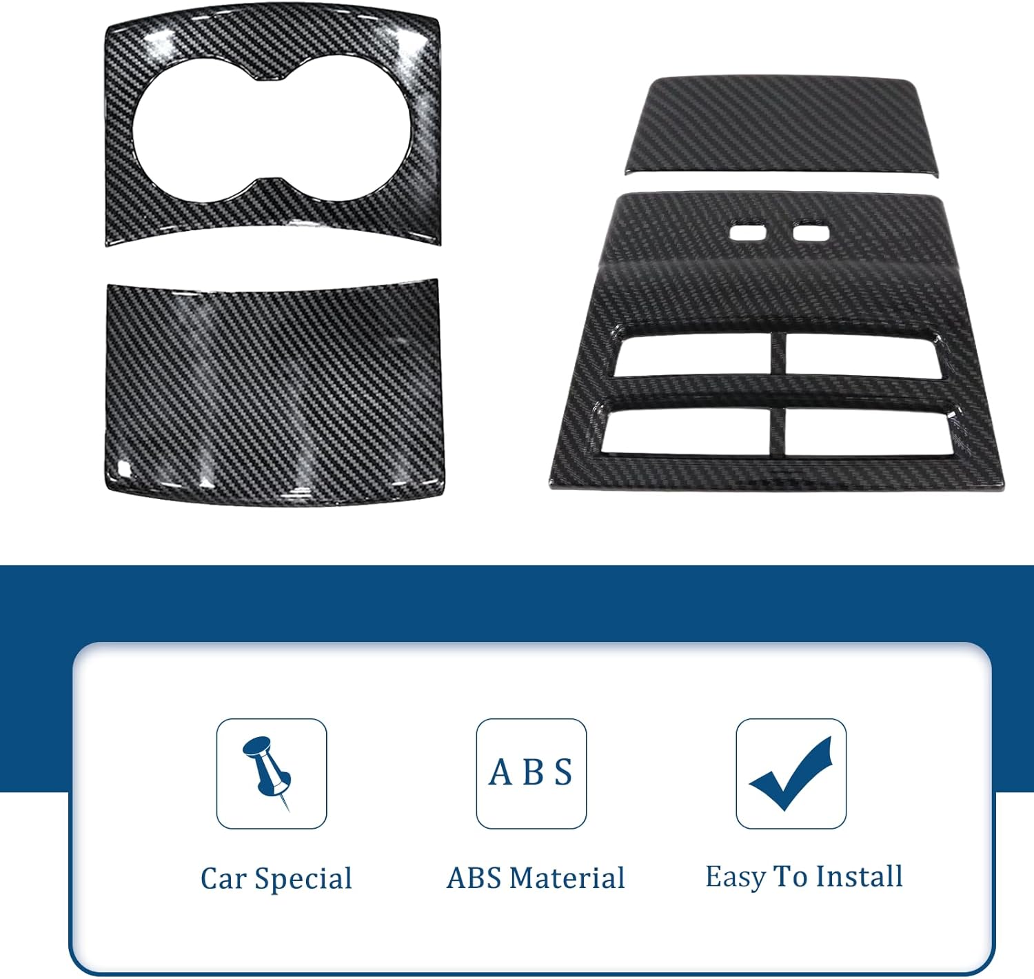 4 PCS Water Cup Holder Cover & Rear Air Vent Outlet Trim Interior for Model S Model X 2014-2024 Decoration （Imitation Carbon Fiber Pattern）