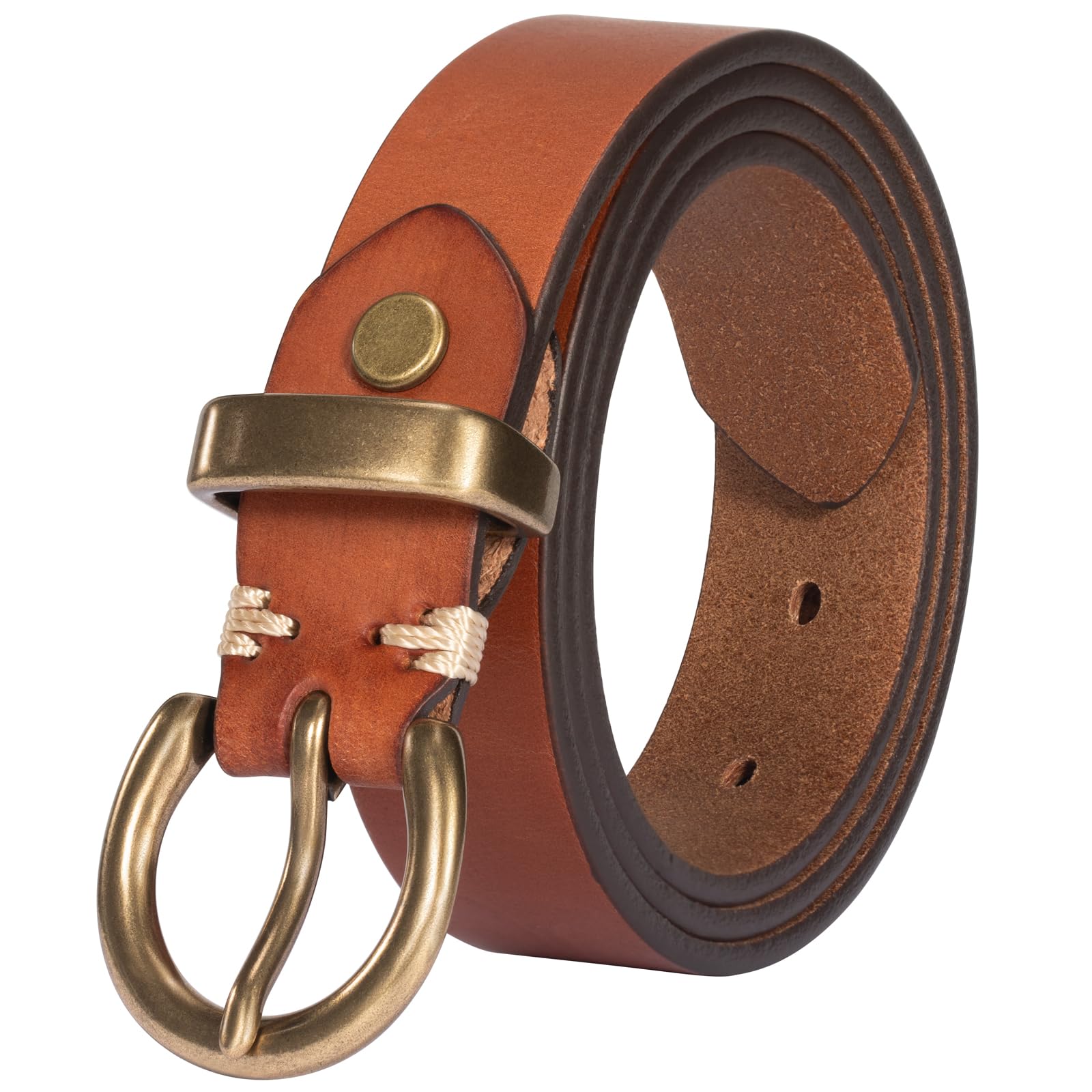 Womens Belts for Jeans Genuine Leather Belt Vintage Solid Brass Circle buckle Gift Box Packaging