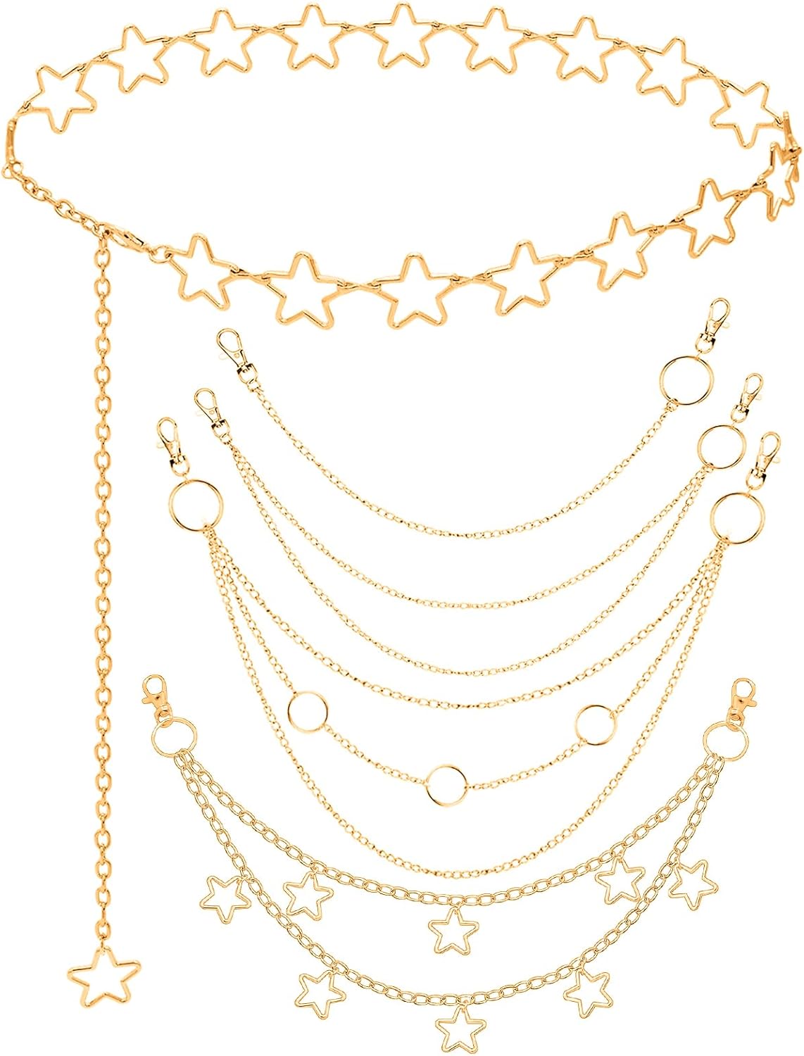 Chain Belt, 5 Pcs Waist Chain Belt Jeans Pants Chain Wallet Chain Pocket Silver Chain Belt Y2K Goth Accessories Punk Dress Body Belly Chain for Women Men