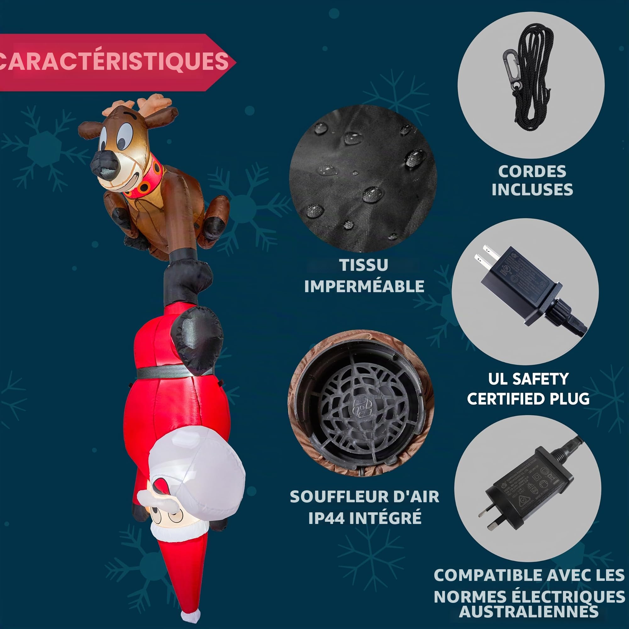Joiedomi Décoration Gonflable de Noël 2,4 m - Renne et Père Noël Grimpant - LED Intégrée pour Intérieur, Extérieur, Cour, Jardin, Pelouse