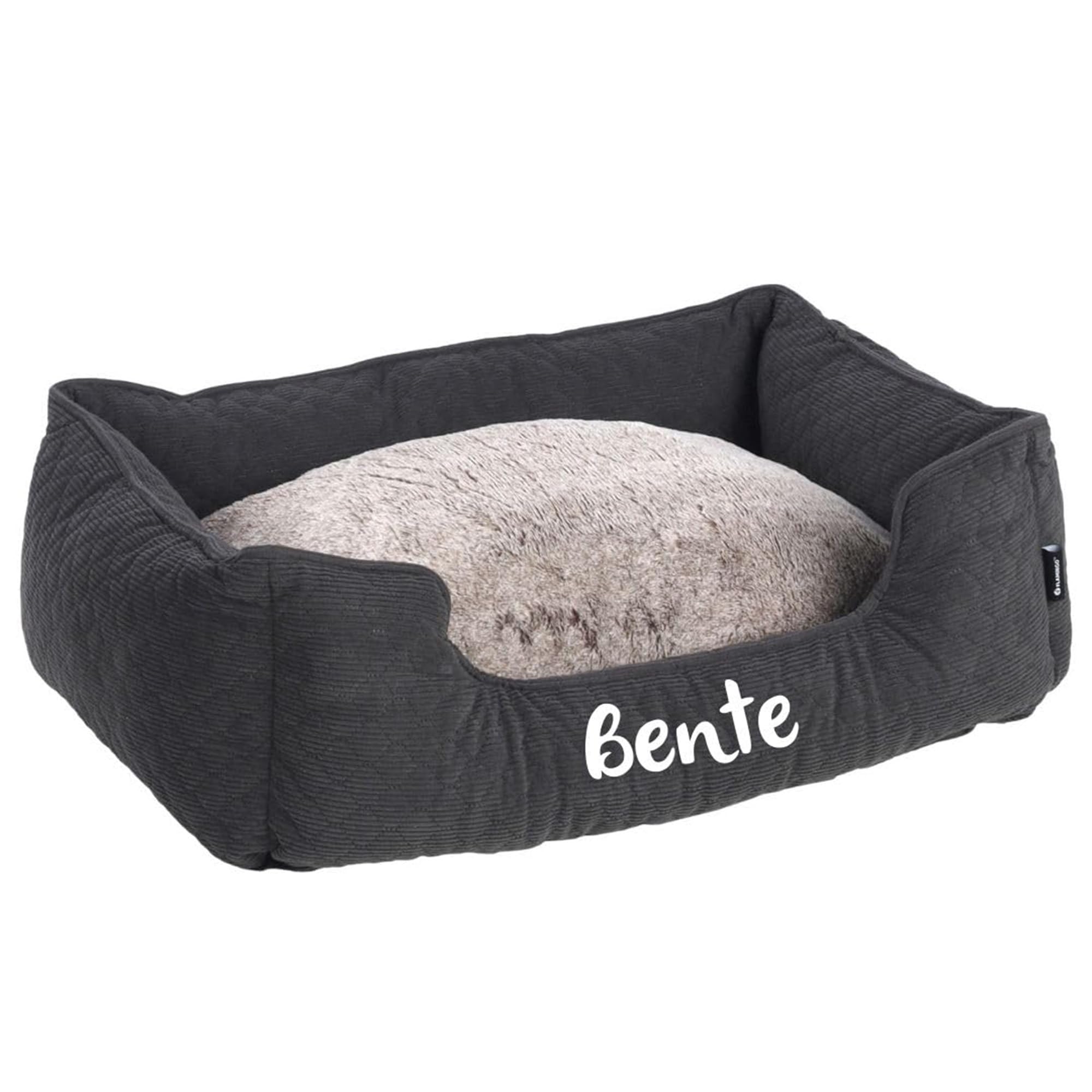 Personalizable cama para perro rectangular 100×80×25 cm Gris Oscuro–suave & cómoda con cojín reversible–base antideslizante & funda lavable –ideal para perros grandes–personalizada con nombre–Petslino