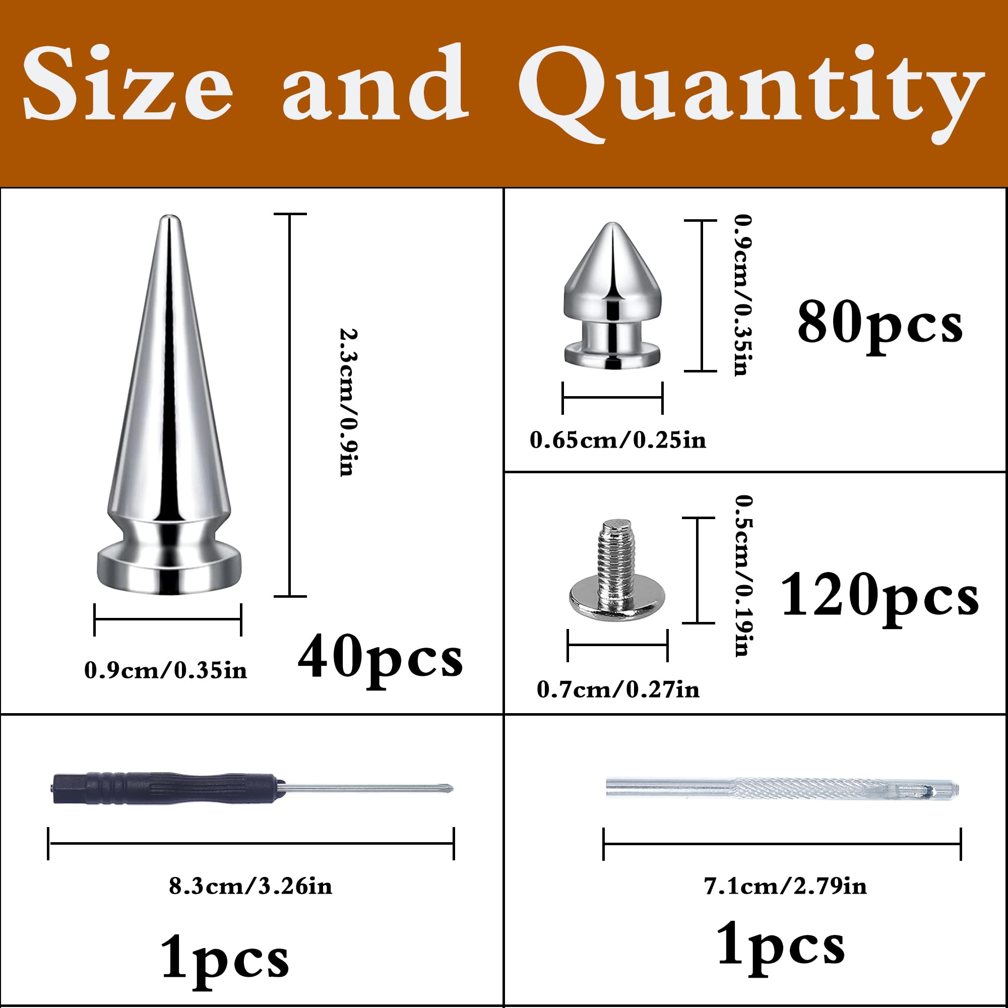 120sets Studs and Spikes,Punk Spikes,Metal Silver Spikes with Tools for Clothes Shoes Belts Bags Dog Collars