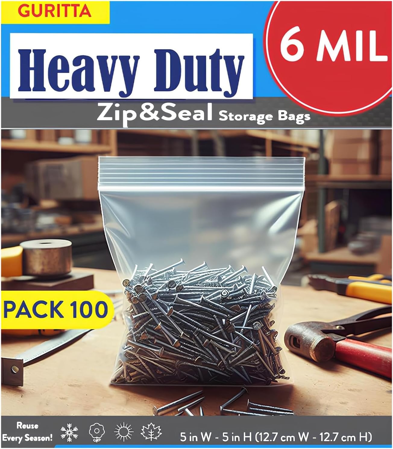 Amazon.com: Heavy Duty Plastic Zipper Bags – Reusable Storage Gallon ...