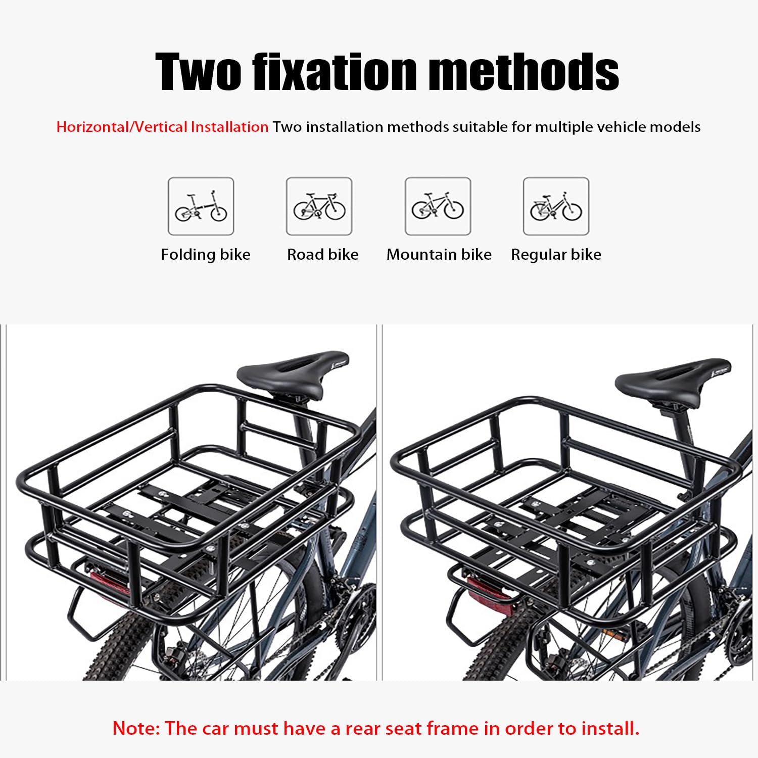 Cesta Bicicleta Trasera，Gran Capacidad 43×33×15,5 Cm, con Una Carga Máxima De 50 Kg, Adecuado para La Mayoría De Bicicletas y Bicicletas Eléctricas, Fácil De Instalar, Incluye Accesorios, Color Negro