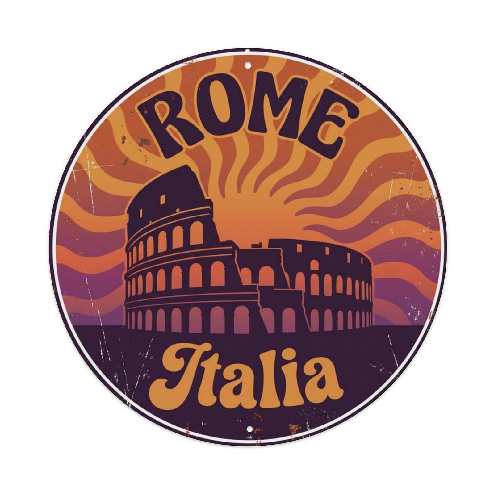 Retro Travel Italia Rome Metal Tin Sign Plaque Wall Decor for Cafe, Club Bar, Office, Home Garden Metal Poster 8x12Inch