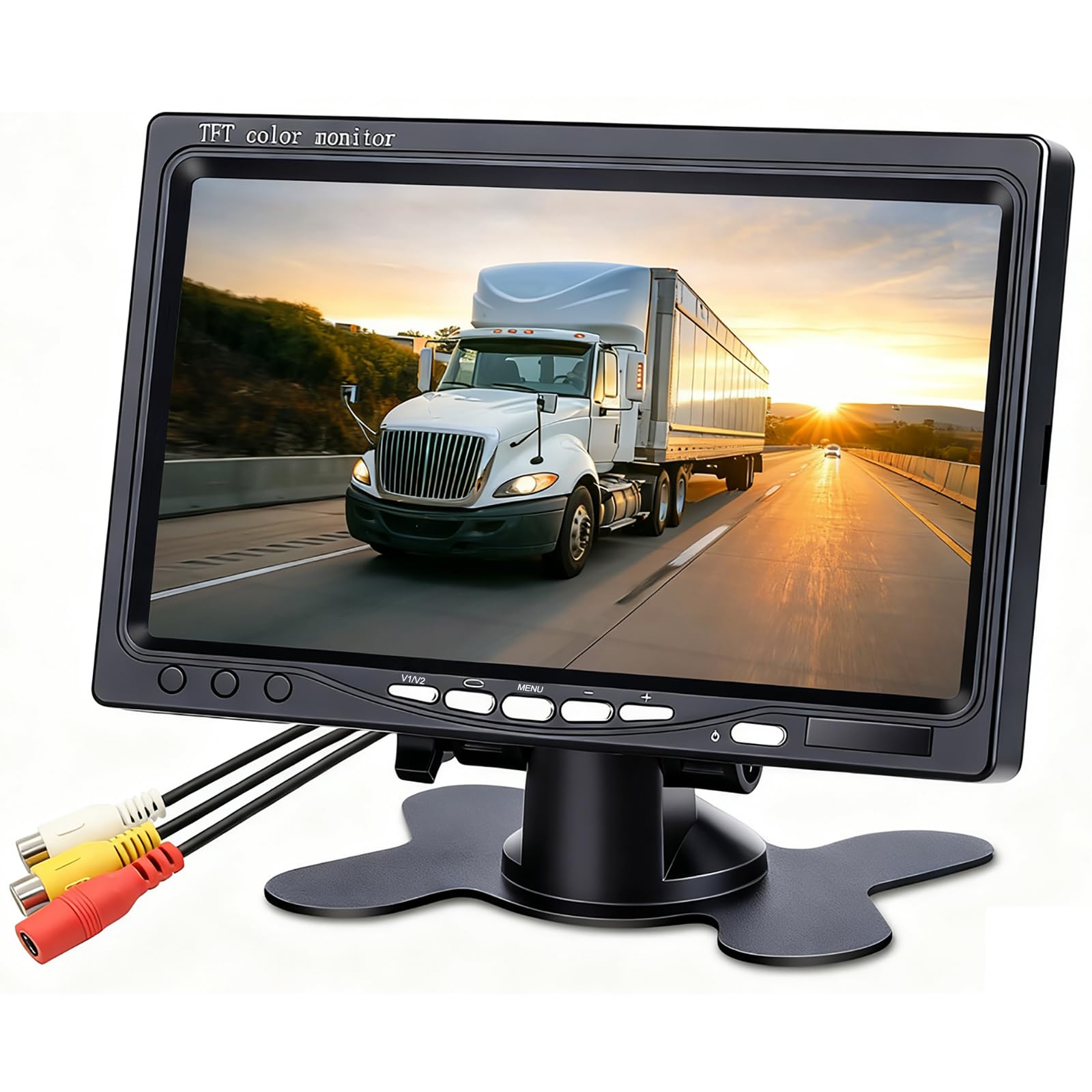 B-Qtech 7 inch HD Vehicle Backup Camera Monitor only, Rear View Reverse Color TFT LCD Display Screen for Car SUV Van Truck, V1/V2 Two Video Input, Power 12V/24V