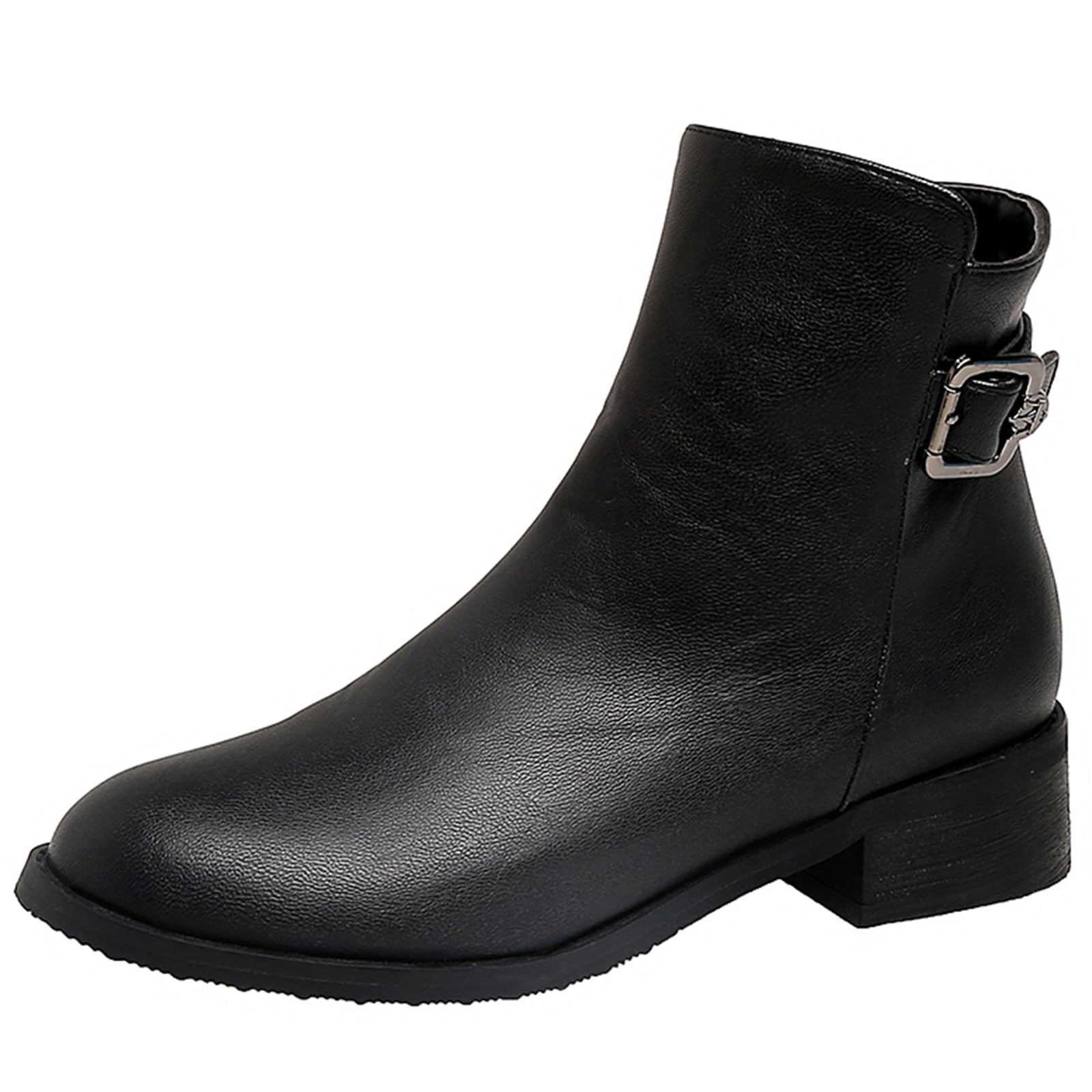 XIEPP Women Classic Biker Boots Block Heel Ankle Boots with Zipper