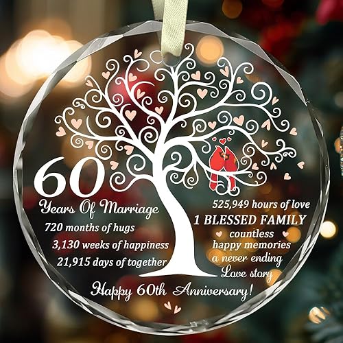 Miniatura 4 de Adorno de 60 aniversario de boda, 60 años de matrimonio, idea de regalo de 60 aniversario para pareja, San Valentín, para esposa, esposo, adorno de