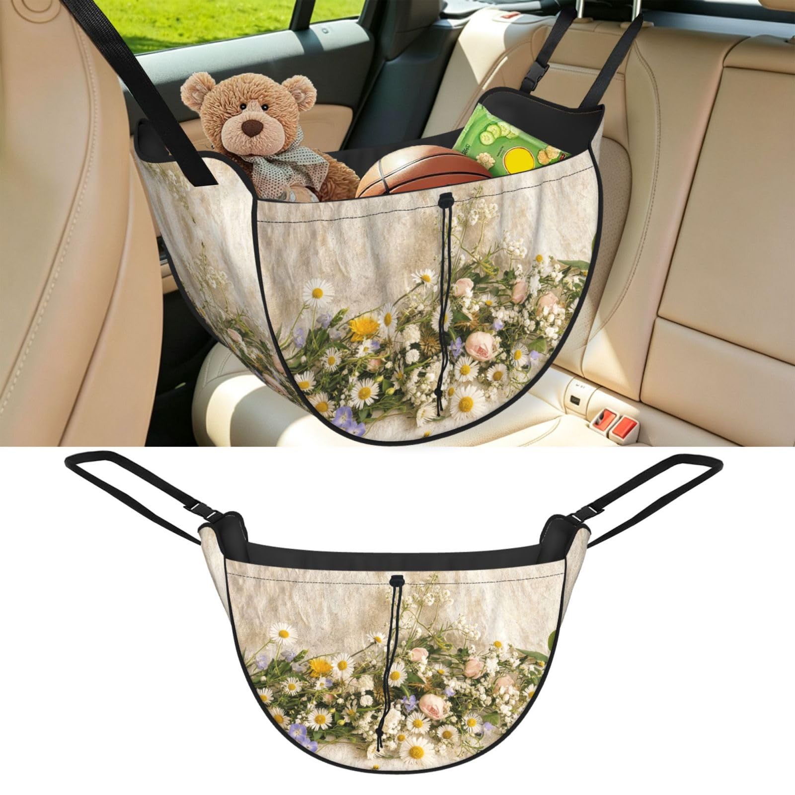 Cntdbu Black Wildflower Vintage Pattern Car Seat Organizer-Backseat Storage Bag For Travel