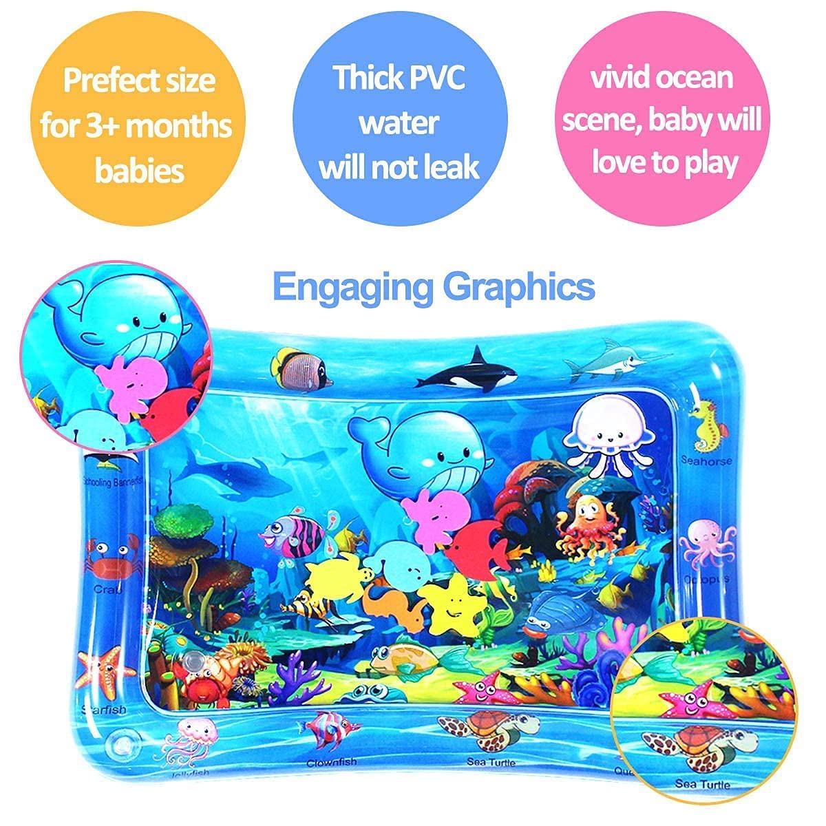Inflatable Baby Water Play Mat for Tummy Time | Leakproof PVC Water Activity Mat for Indoor & Outdoor Baby Play and Sensory Engagement (Square) 4