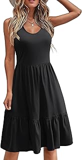 Zeagoo Women's Dresses Summer Knee-Length Sleeveless Casual Dress Round Neck Ruffle Summer Dress Elegant Tank Dress with Pockets