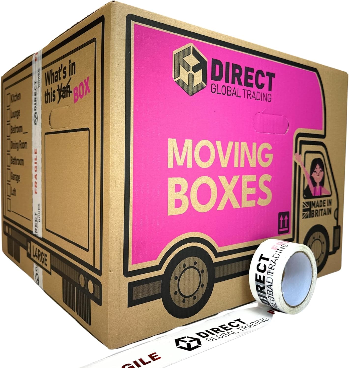 Bulk Pack of 100 Extra Large Strong Moving House Storage Cardboard Boxes with 10 Rolls of Fragile Tape