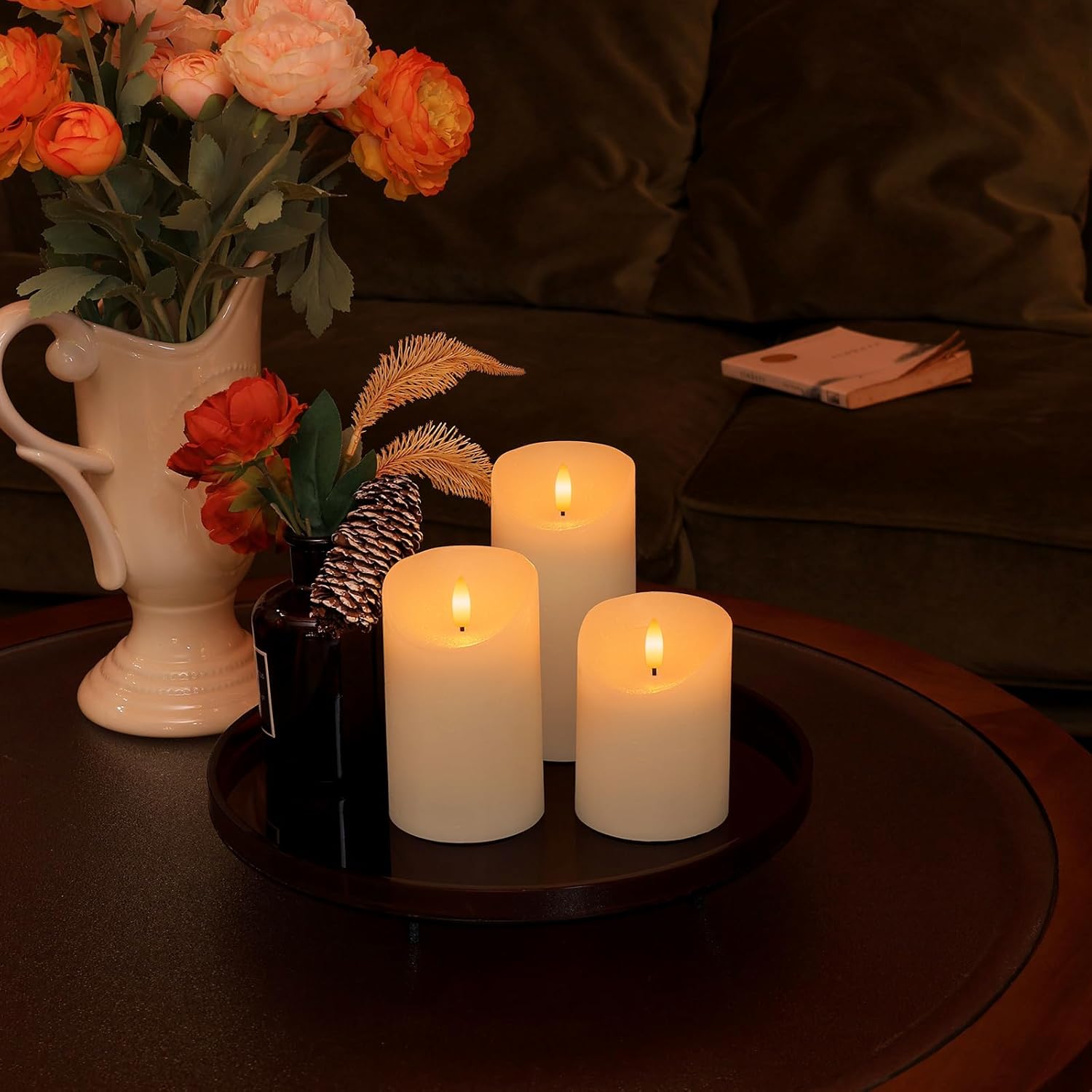 Flameless Candles with Remote, Real Wax Battery Operated Candles with Timer, 3D Wick Ivory Fake LED Candles for Christmas Gifts Home Decor Party Wedding, D3 x H4/5"/6", Set of 3