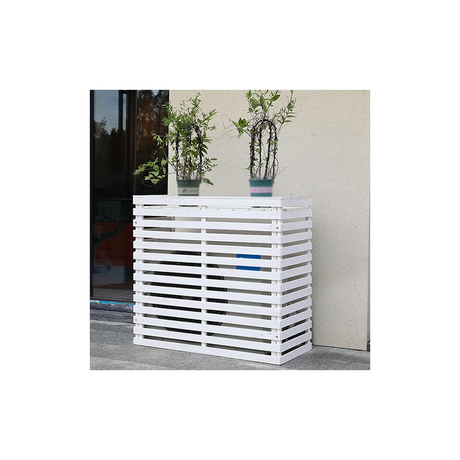 MESCXTY Wooden Air Conditioning Cover Hid Conditioner Rack Trash Can Enclosure Flower Stand Solid Wood Outdoor Outer Rack(White,105 * 45 * 95CM)