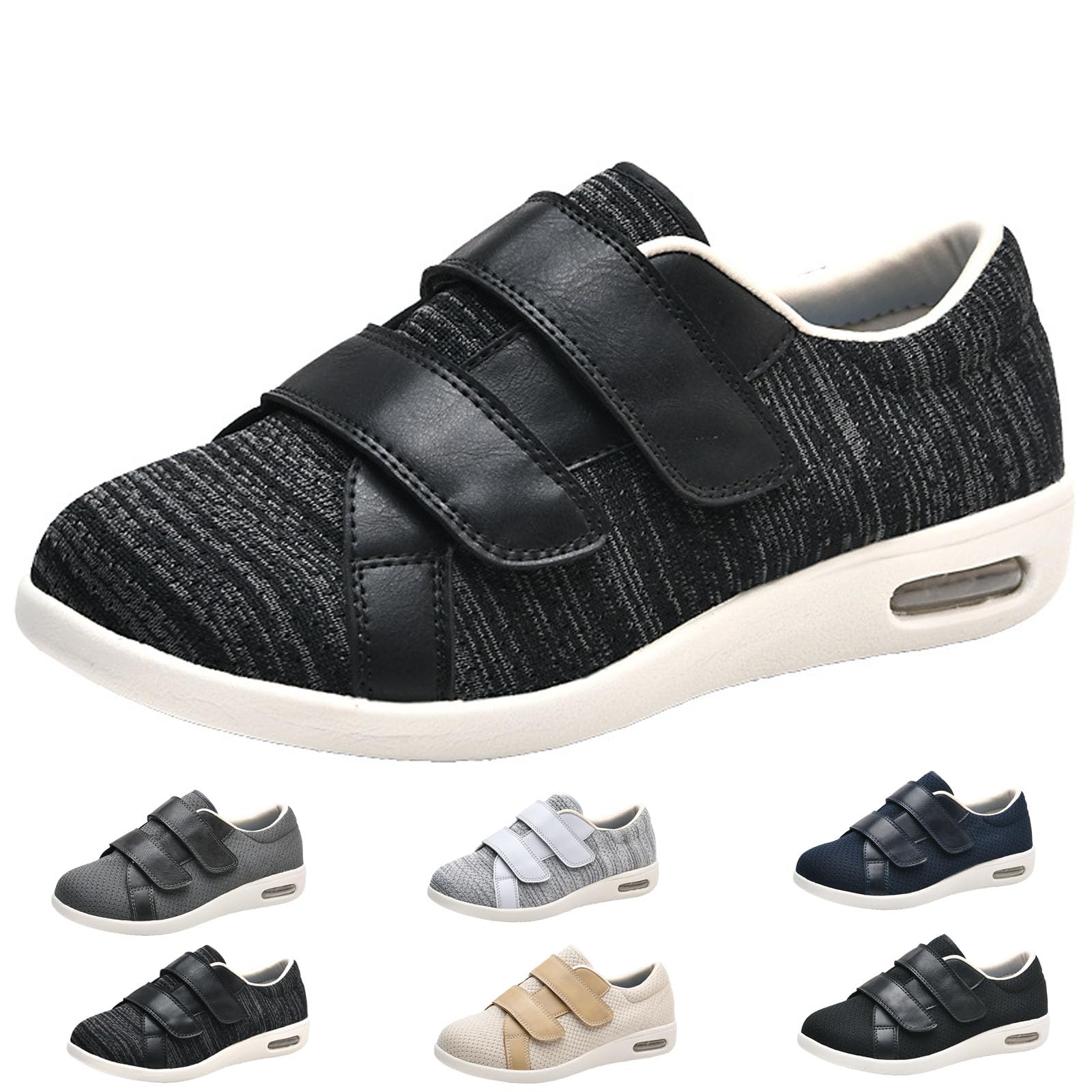 Damskie buty do chodzenia z podparciem łuku stopy, regulowane zapięcie, lekkie, oddychające tenisówki, łatwe do zakładania i zdejmowania (Black Gray us Men 14)