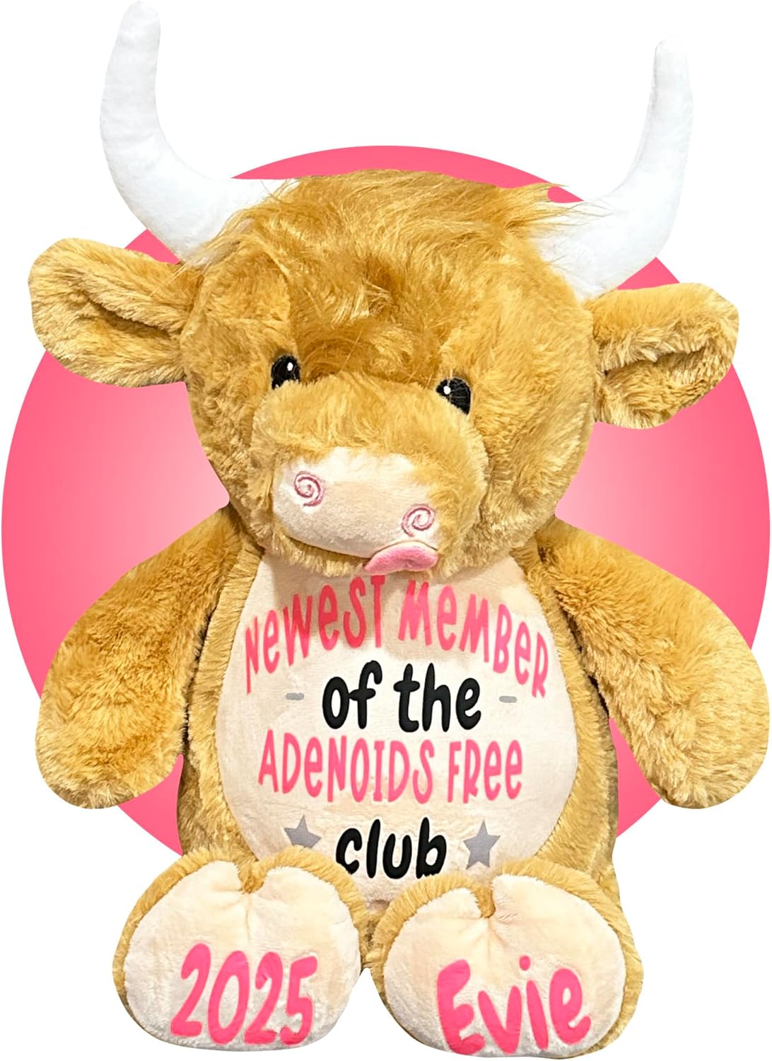 Adenoid Surgery Gift for Kids - 17" Personalized Stuffed Animal for Adenoids Surgery - Adenoidectomy Recovery Gifts for Kids - Adenoidectomy Plush - Get Well Soon Gift for Children (Highland Cow)