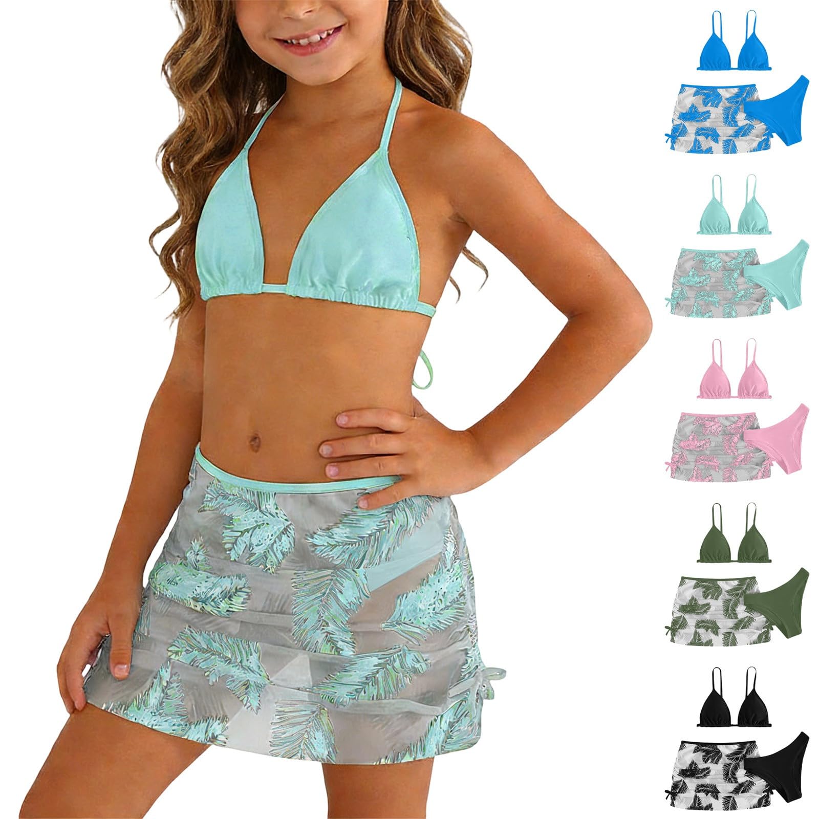 Bikinis 3 Piezas para Niña Trajes de Baño Verano Conjunto de Bikinis Niñas Ropa con Top Bikini Tirantes Ajustables Shorts Bikini y Falda Estampada dePlaya y Piscina