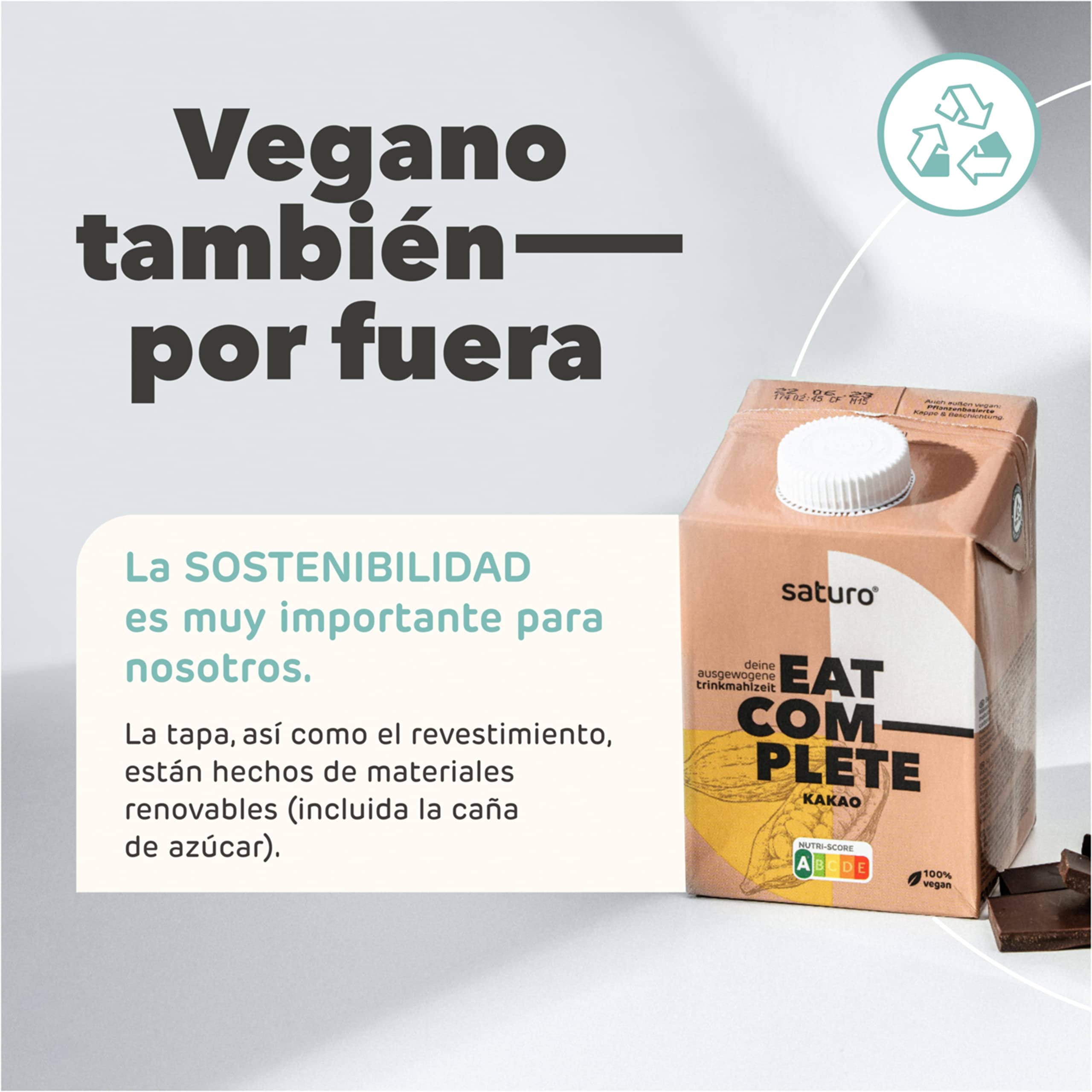 Saturo Batido de Chocolate Sustituto de Comida 500kcal Proteínas Vegano 6 x 500 ml
