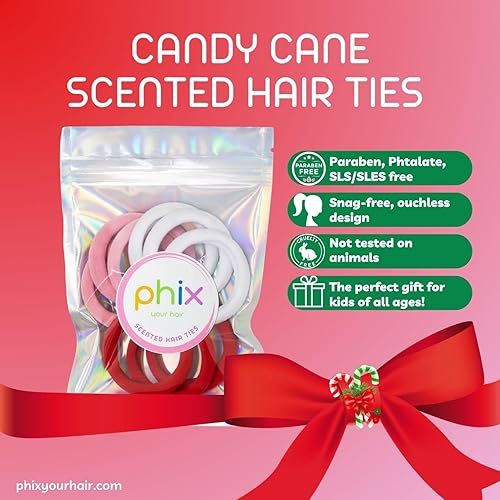 Miniatura 2 de phix your hair Paquete de 9 lazos para el cabello perfumados con bastón de caramelo, soportes para cola de caballo sin enganches para cabello