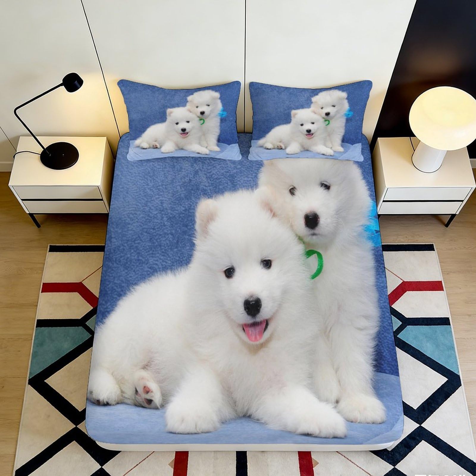 Jqzkxnhpbr Style-2 3D Printed White Puppy Fitted Sheet Microfiber Soft Breathable Dog Bed Cover For Bedroom Guest Room Decor Protection 90X200x25cm