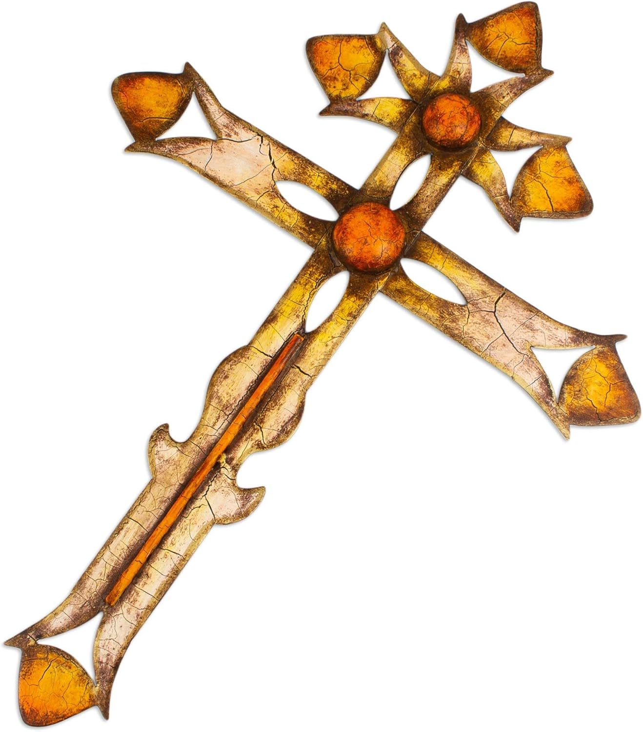 NOVICA Handmade Steel Wall Art Sheet Double Barred Cross with Solar Design Multicolor Mexico Decor Crosses Abstract Folk Hand Painted Modern 'Solar Cross'