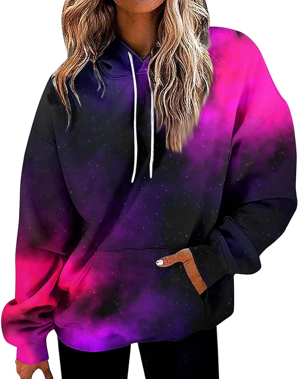 Lolvmvchi Amazon Warehouse Deals Today,Women Cute Hoodies & Sweatshirts Gradient Patchwork Crewneck Drawstring Long Sleeve Hoodies Fashion Fall Tops,Black-E,Medium