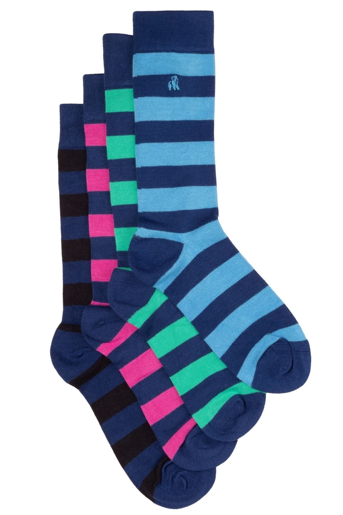 Swole Panda Unisex Striped Bamboo Sock Bundle - Four Pairs