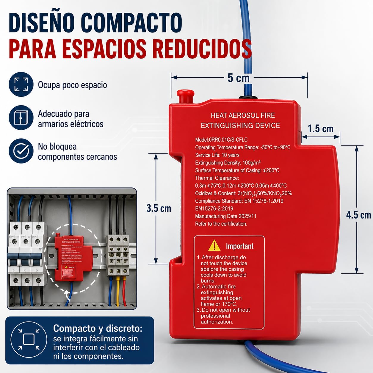 Extintor Automatico Cuadro, Hot Aerosol Cuadro Electrico，4 * Mezcla | Extintor Cuadro Electrico Carril DIN, Dispositivo AutomáTico de ExtincióN de Incendios por Aerosol para Panel EléCtrico