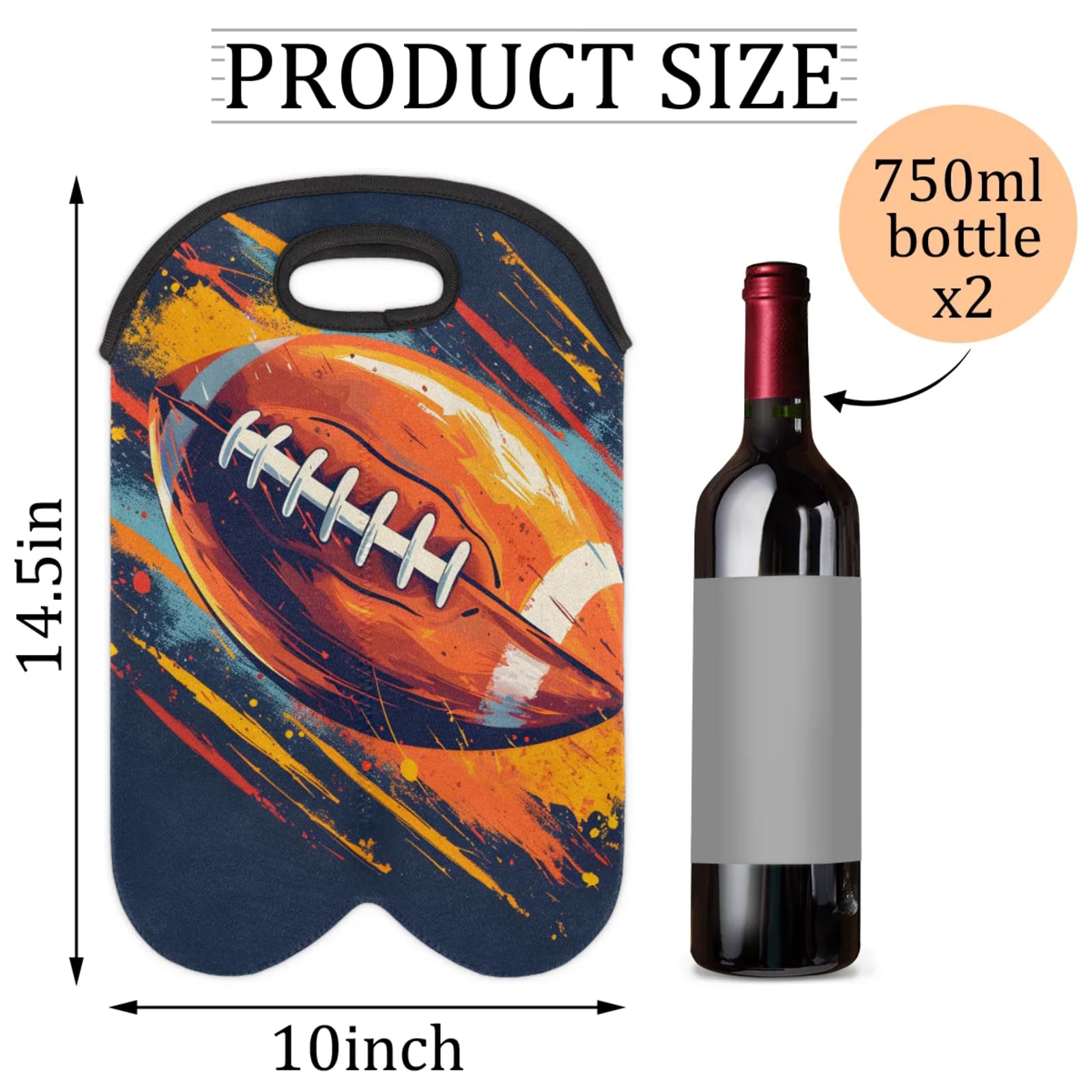GzLeyigou 2 Bottles American Football Sports Wine Bag Sleeve Totes Neoprene Protective Wine Carrier Bag for Wine,Water, Champagne, Beer, Baby Bottles,Gift 14.5 x 10 Inches