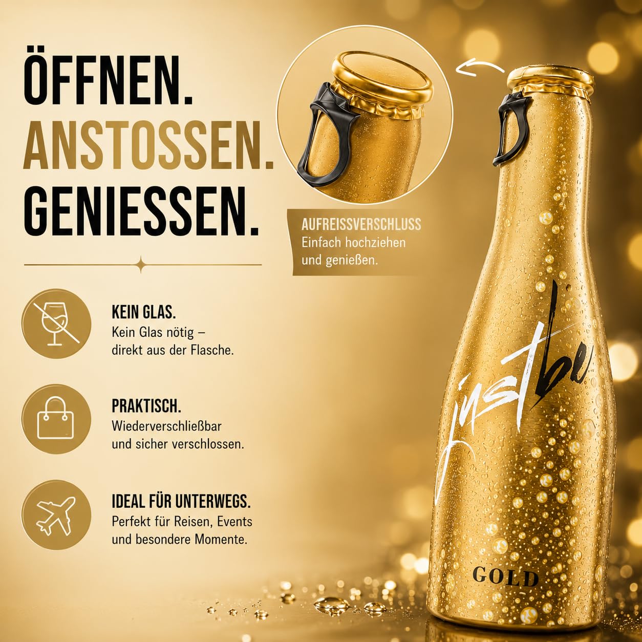 JustBe Geschenkset mit 4x Piccolo JustBe Gold - prickelnder Weisswein (Gold W)