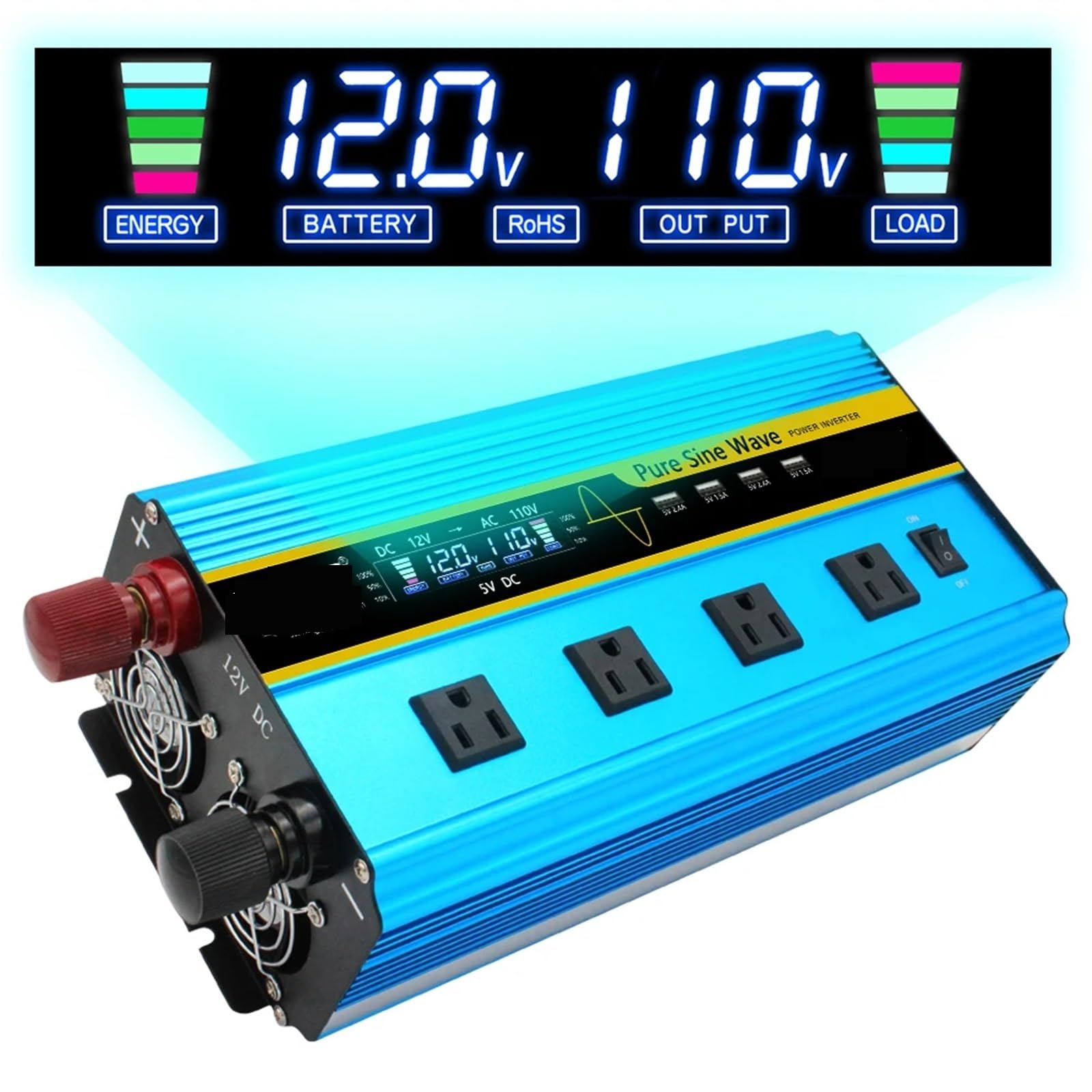 Inversores, Inversor de onda sinusoidal pura de 4000 W, CC 12 V/24 V a CA 110 60 Hz, inversor de energía solar for coche