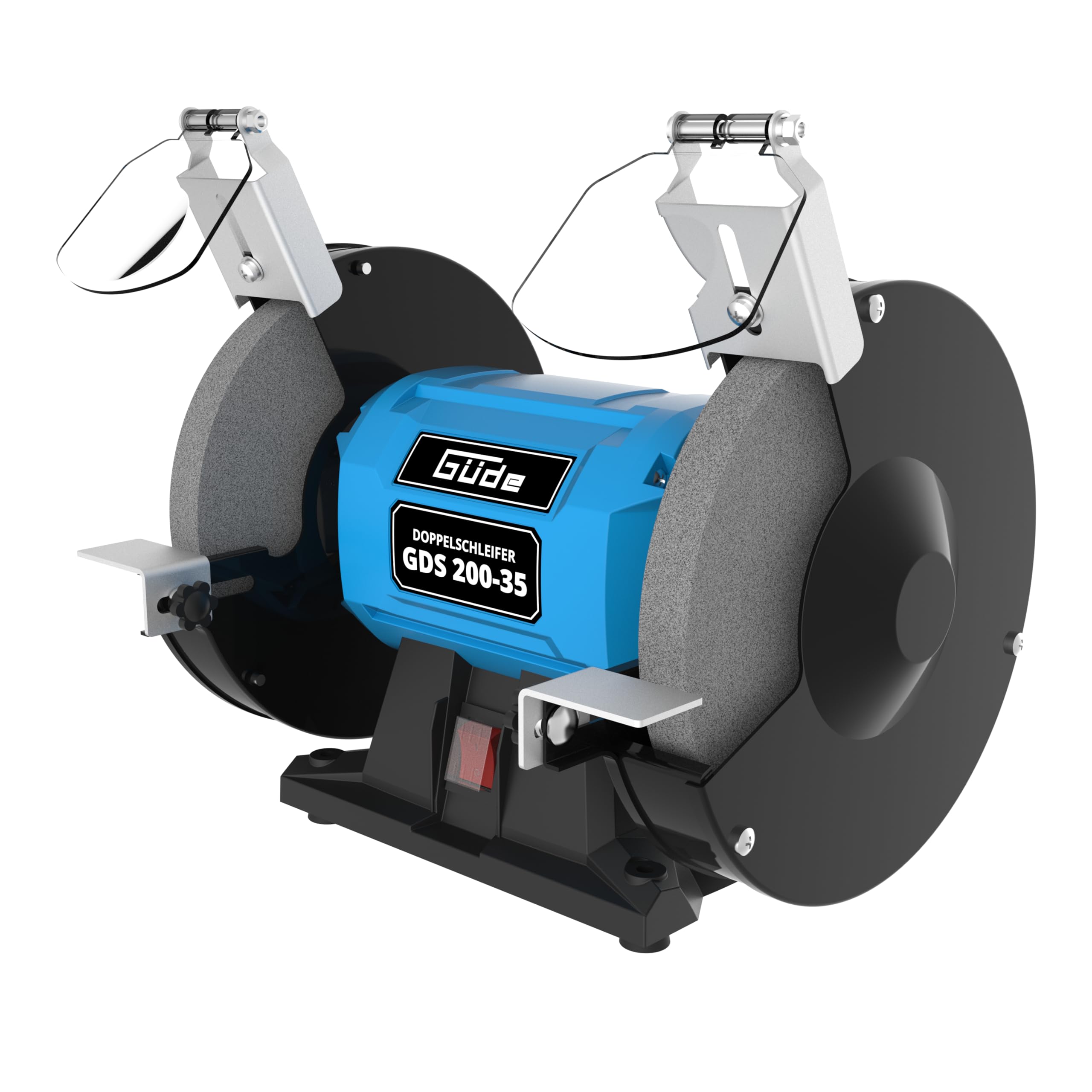 Güde GDS 200-35 - Lijadora doble (350 W, 2980 1/min de velocidad del motor, disco de lijado grueso y fino 36|60 K, diámetro de 200 mm, pie de máquina estable, eje de lijado con rodamiento de bolas,