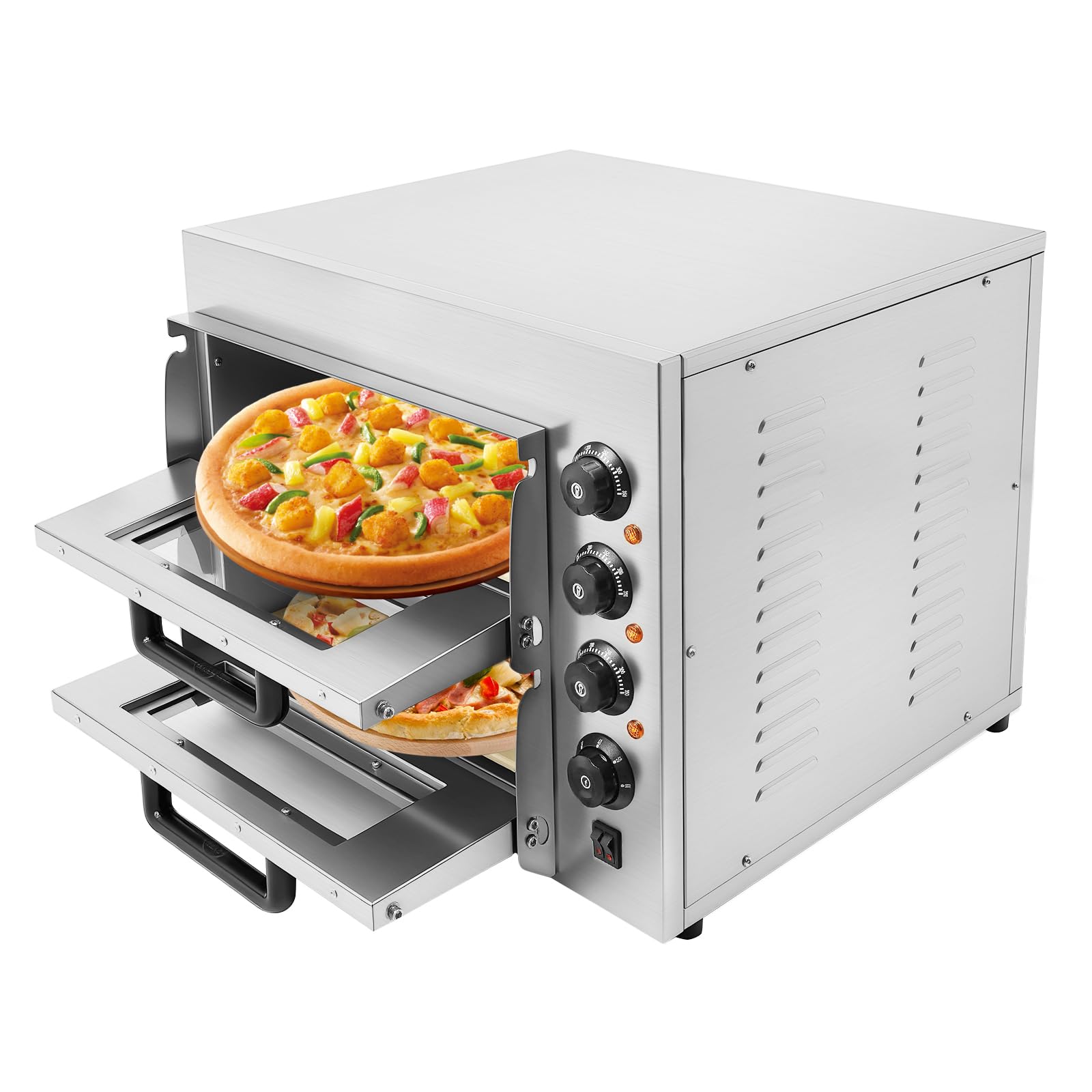 3000 W 13,6 A Profesional Doble Cámara Horno Pizza Eléctrico 50-350 ℃ Mini Horno 20L Capacidad cada nivel Gastro Piedra Horno 57 x 47.5 x 44 cm