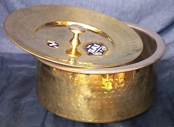 Jewellary Hub Brass Hammered Chicken Biryani Handi with Lid - Tin Coated Degchi Cooking Pot (Brass, 3 Liter)