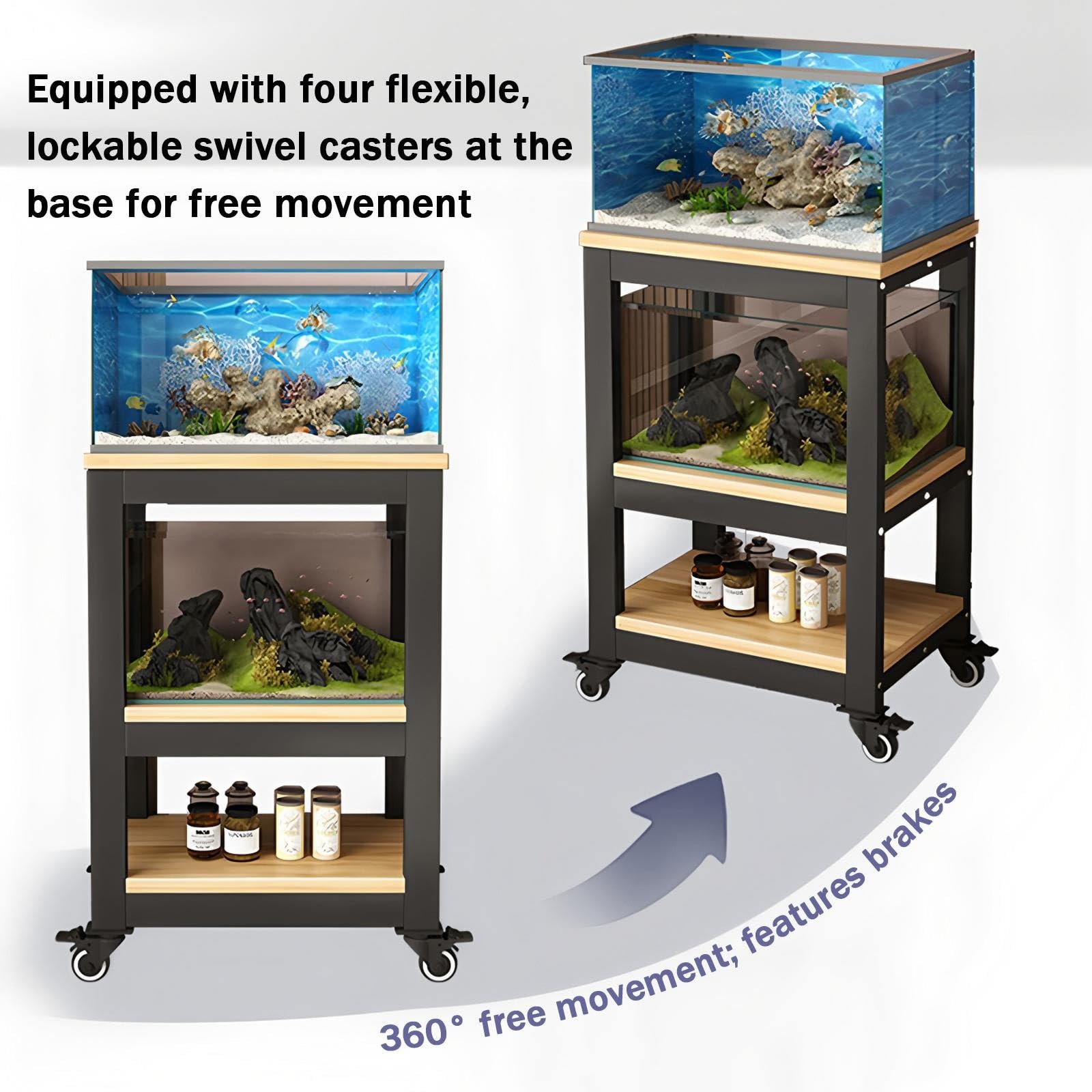 Zfmnoyev Soporte Resistente De 3 Niveles para Acuario con Ruedas Y Espacio